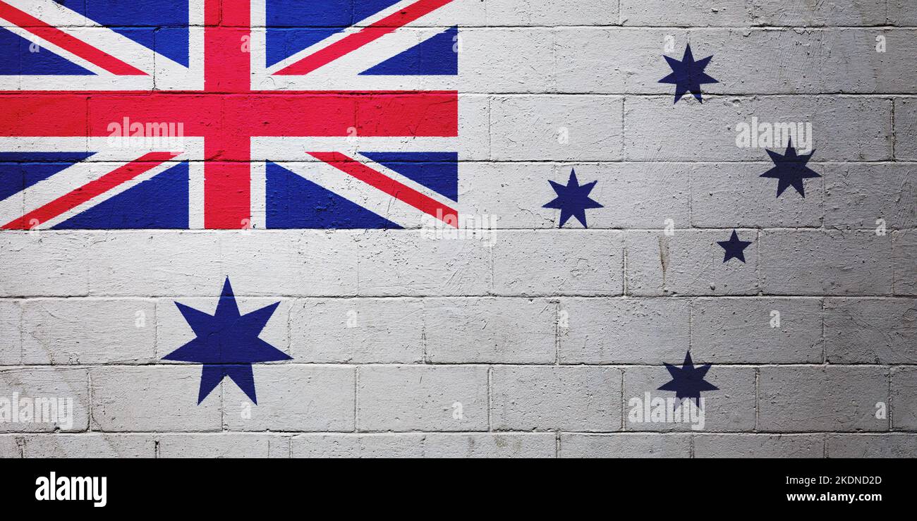 Drapeau de l'enseigne blanche australienne peint sur un mur de briques. Banque D'Images