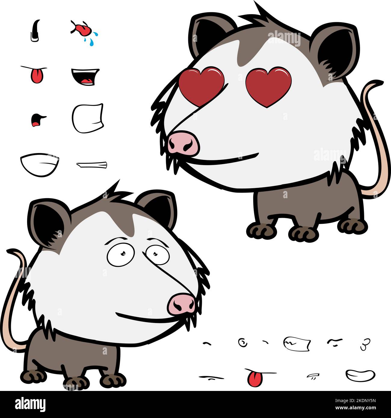 love little opossum personnage dessin animé. kawaii expressions set pack, format vectoriel Illustration de Vecteur