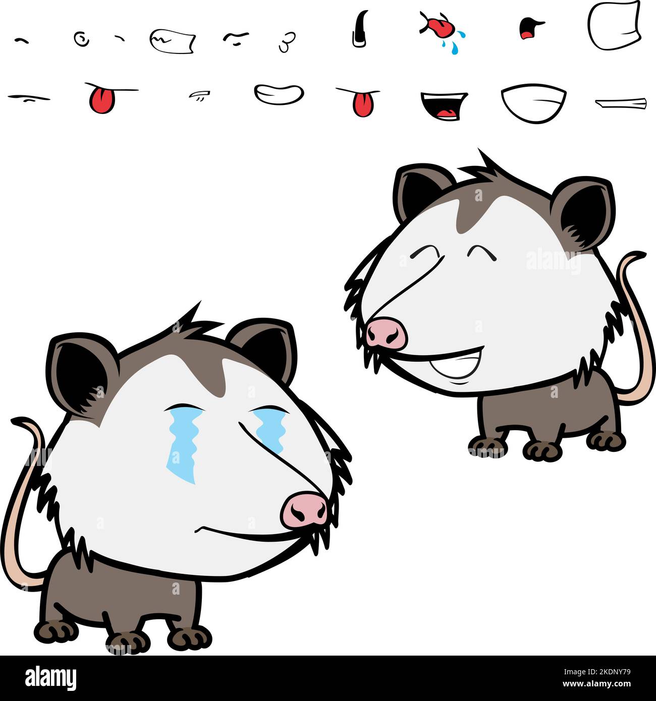 petit opossum personnage caricature. jeu d'expressions kawaii, format vectoriel Illustration de Vecteur