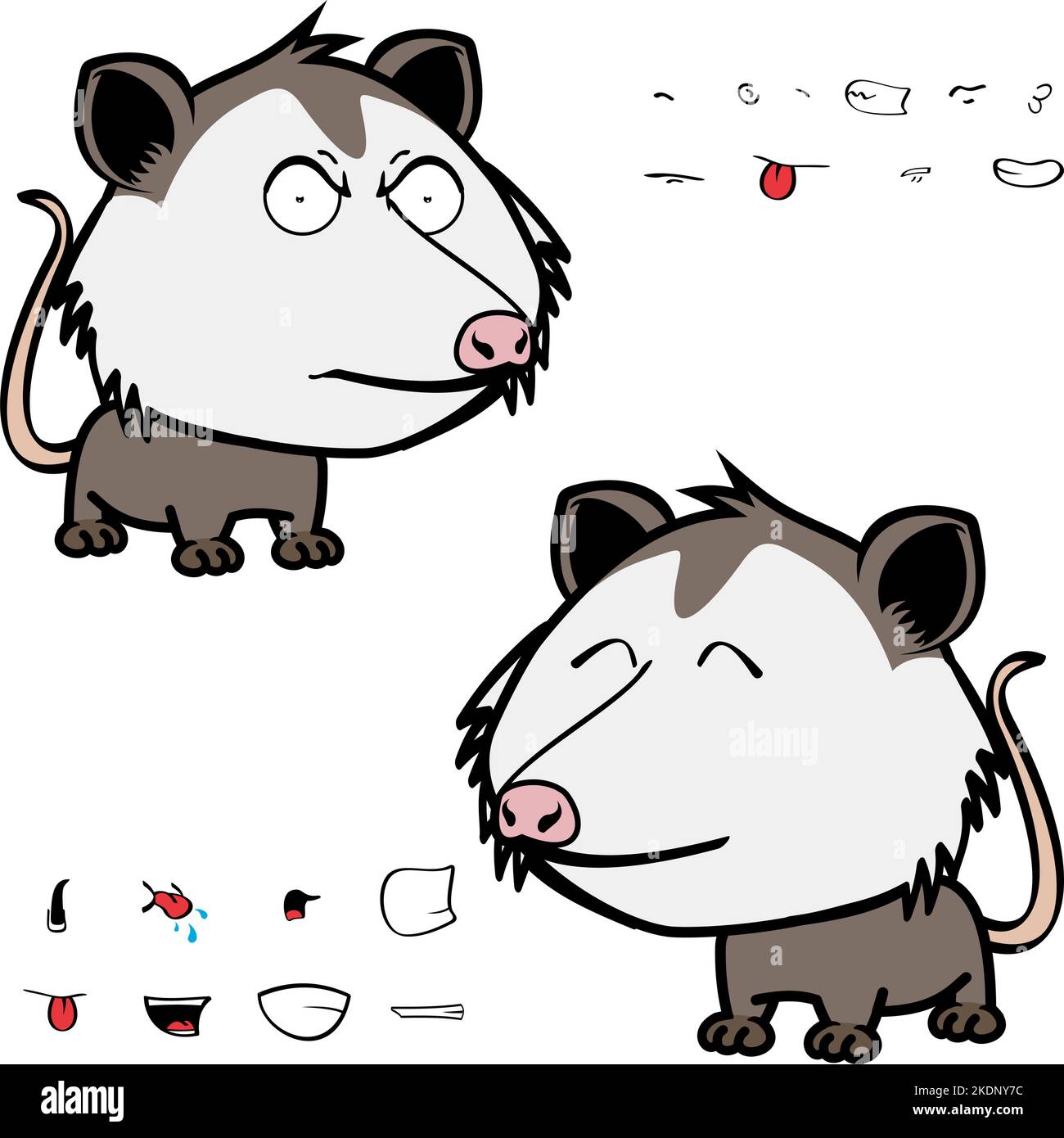 opossum character caricature. pack jeu d'expressions kawaii, format vectoriel Illustration de Vecteur