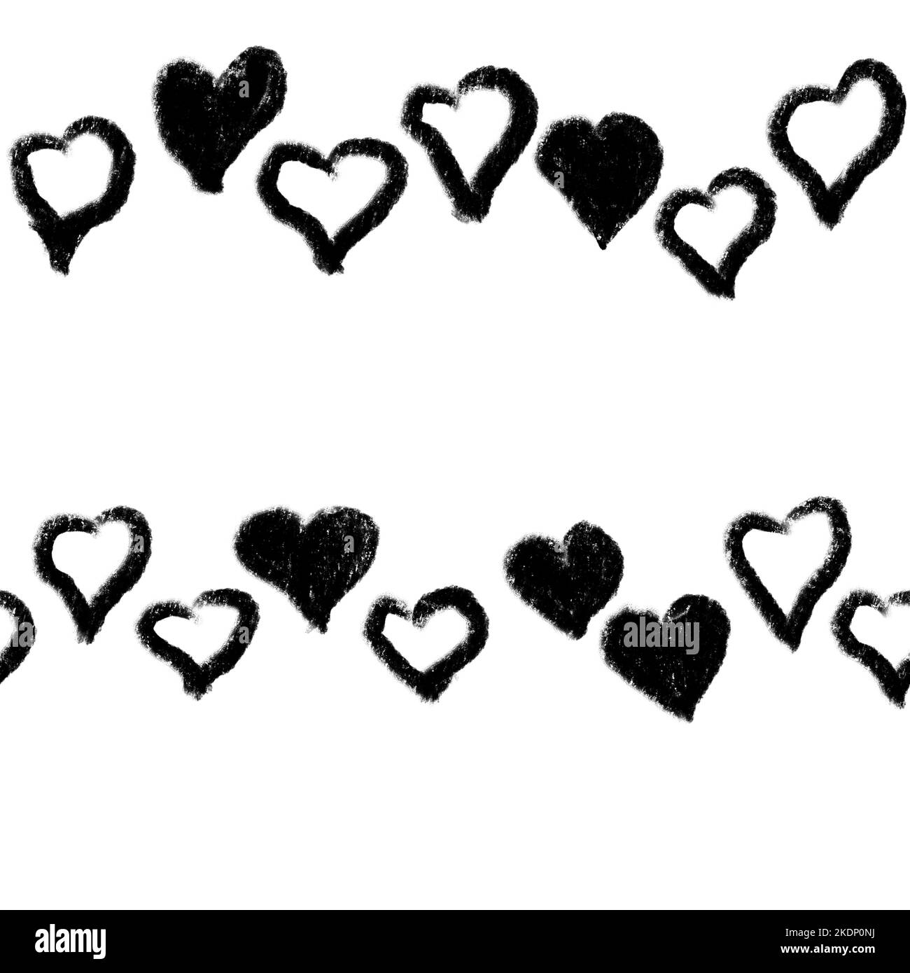 Motif sans couture dessiné à la main Saint Valentin coeur noir blanc. Amour romantique automne amoureux en tissu imprimé amour, monochrome arrière-plan minimaliste, pour invitations cartes emballer papier design Banque D'Images