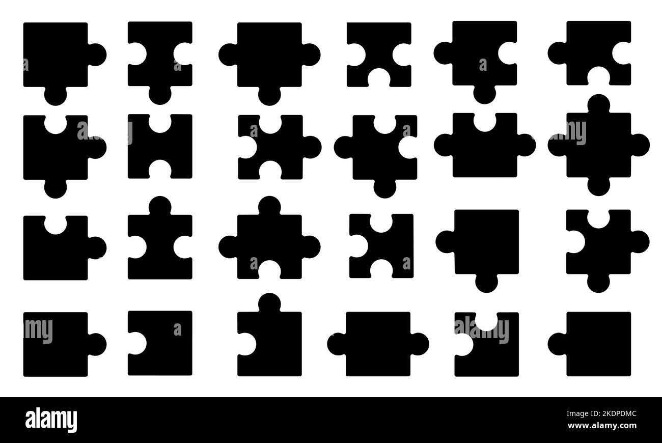 Pièces de puzzle. Symboles puzzle abstraits pour jeu d'équipe, blanc variation carreaux parties amusant concentration logique jouet. Collection à vecteur isolé Illustration de Vecteur