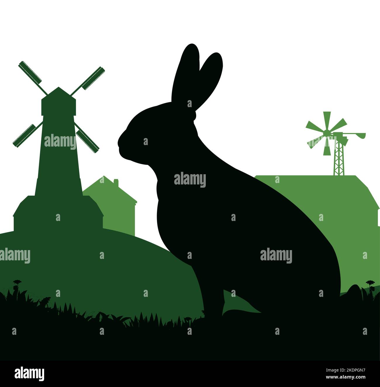Le lapin broutage. Silhouette de l'image. Animaux de la ferme. Animaux à fourrure. Isolé sur fond blanc. Vecteur. Illustration de Vecteur
