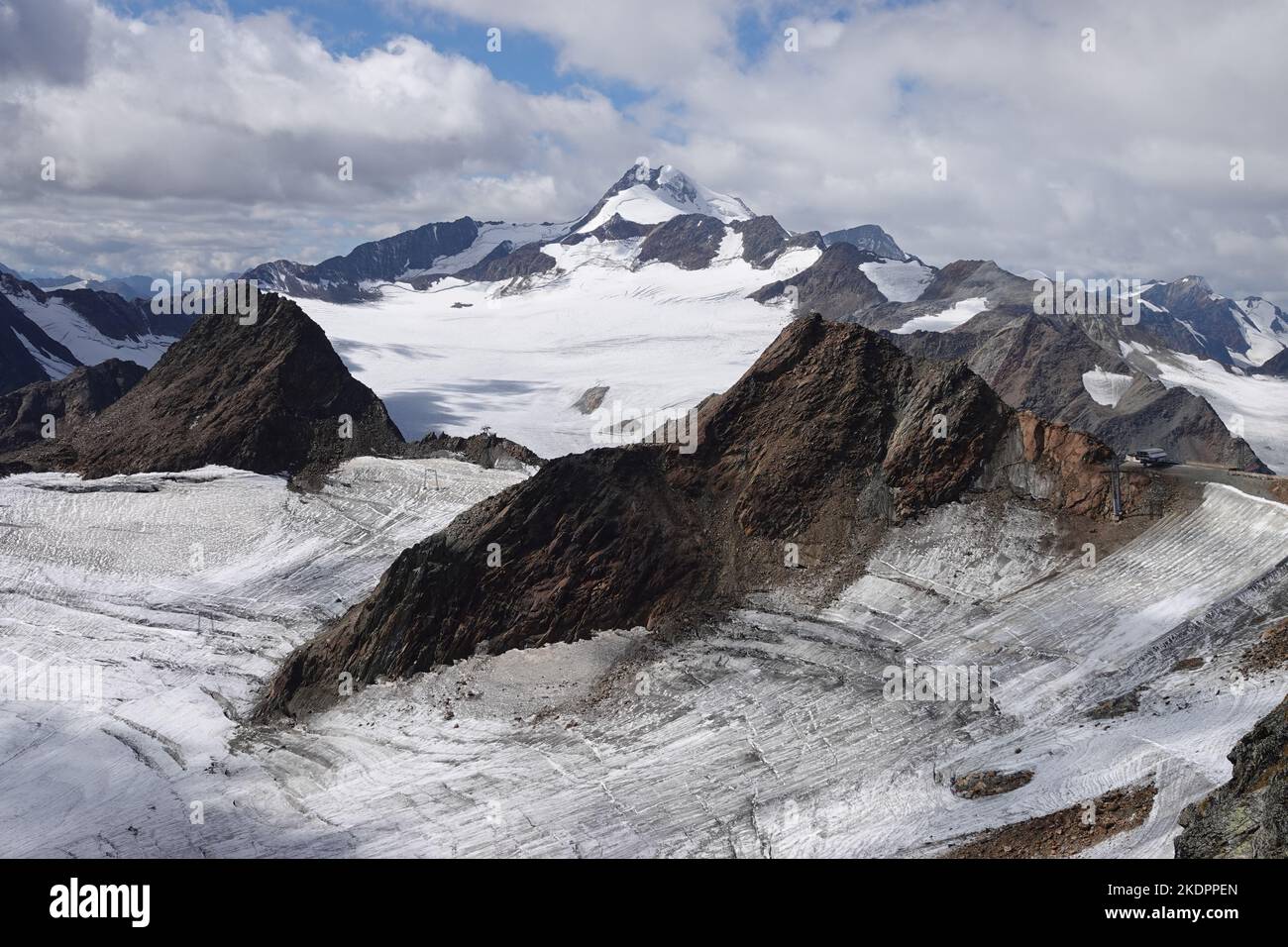 Glaciers en retrait au-dessus de Solden, été dans la vallée de l'Oetztal, Tyrol, en Autriche, Langenfeld, Huben Banque D'Images