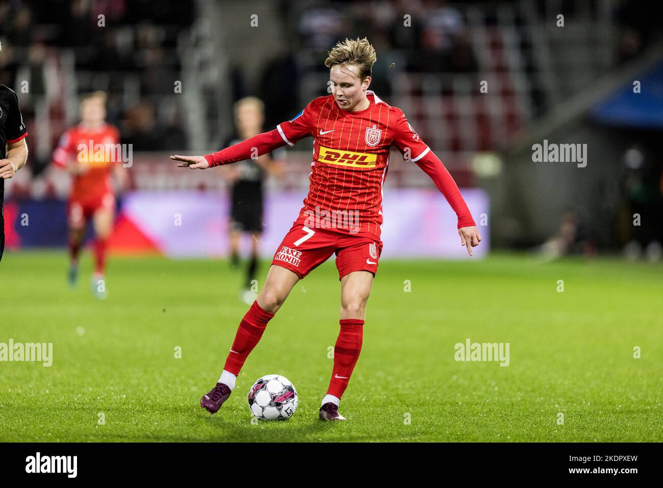 Herning, Danemark. 07th novembre 2022. Andreas Schjeldup (7) du FC Nordsjaelland vu lors du match Superliga de 3F entre le FC Midtjylland et le FC Nordsjaelland au MCH Arena de Herning. (Crédit photo : Gonzales photo/Alamy Live News Banque D'Images