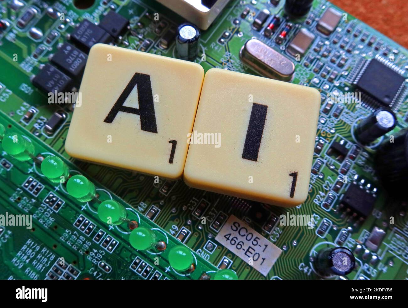 Ai - intelligence artificielle - Scrabble lettres / mot sur un PCB électronique Banque D'Images