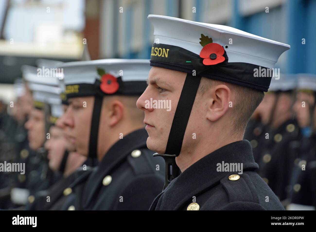 Un marin de la Royal Navy pendant les répétitions au HMS excellent, Portsmouth, pour les commémorations du jour du souvenir à Londres dimanche. Date de la photo: Mardi 8 novembre 2022. Banque D'Images