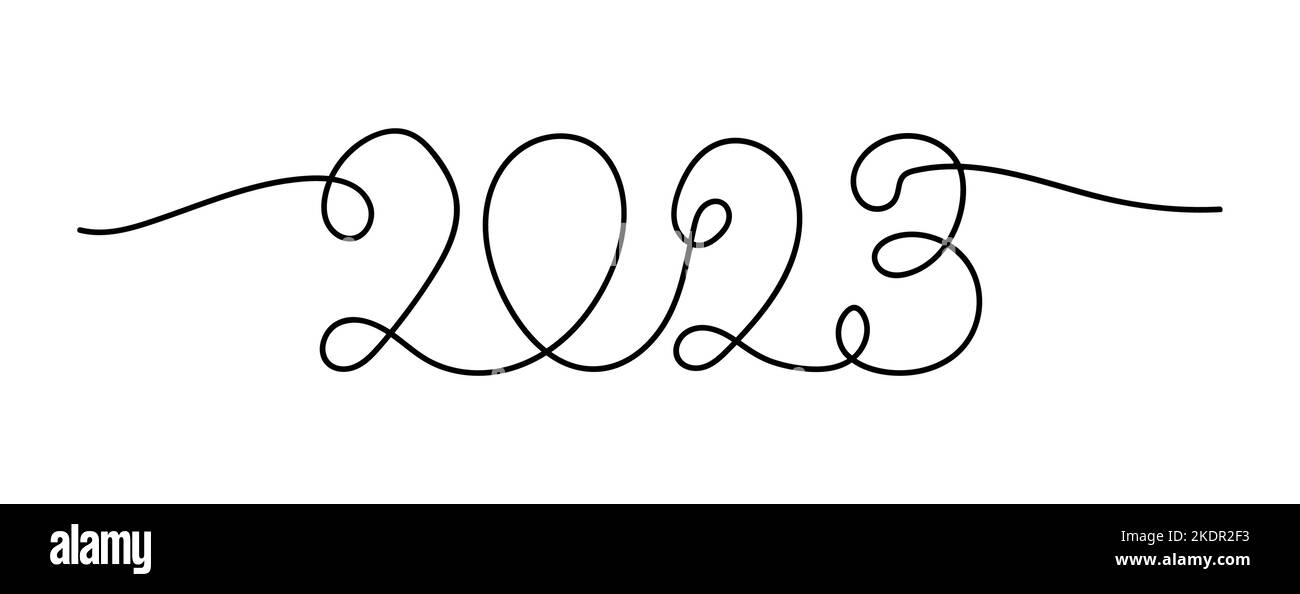 2023 dessin tracé à la main en ligne continue. Carte de vœux minimale Vector New Year Illustration de Vecteur