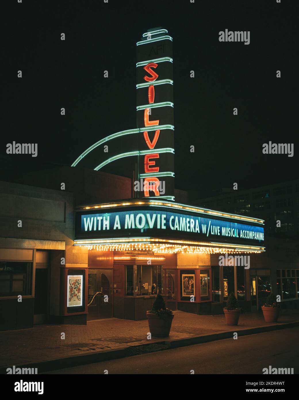 Silver Theatre marquee de nuit, Silver Spring, Maryland Banque D'Images