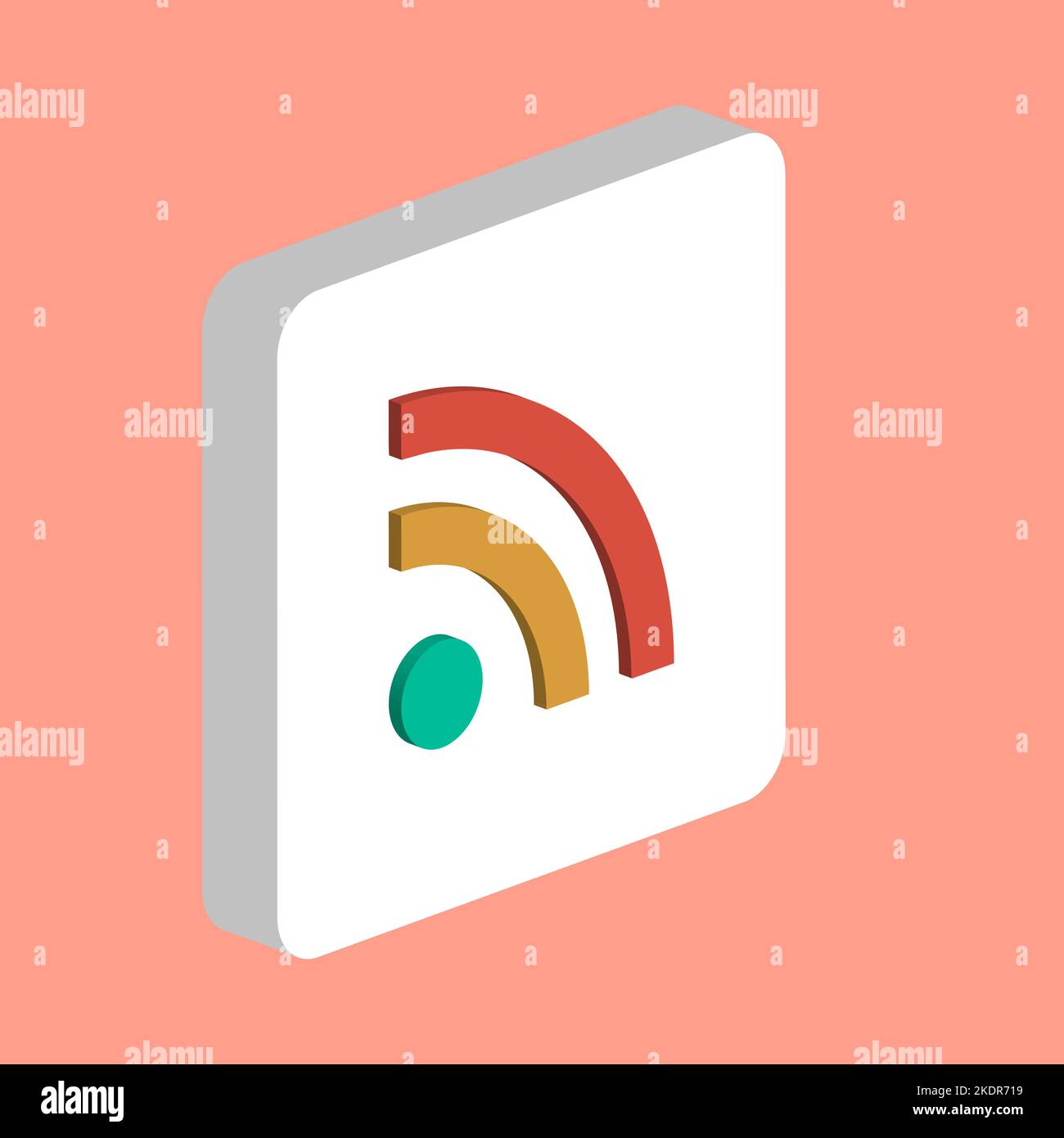 Icône de vecteur simple RSS. Modèle de conception de symbole d'illustration pour élément d'interface utilisateur Web mobile. Pictogramme isométrique de couleur parfaite sur carré blanc 3D. Icônes RSS Illustration de Vecteur
