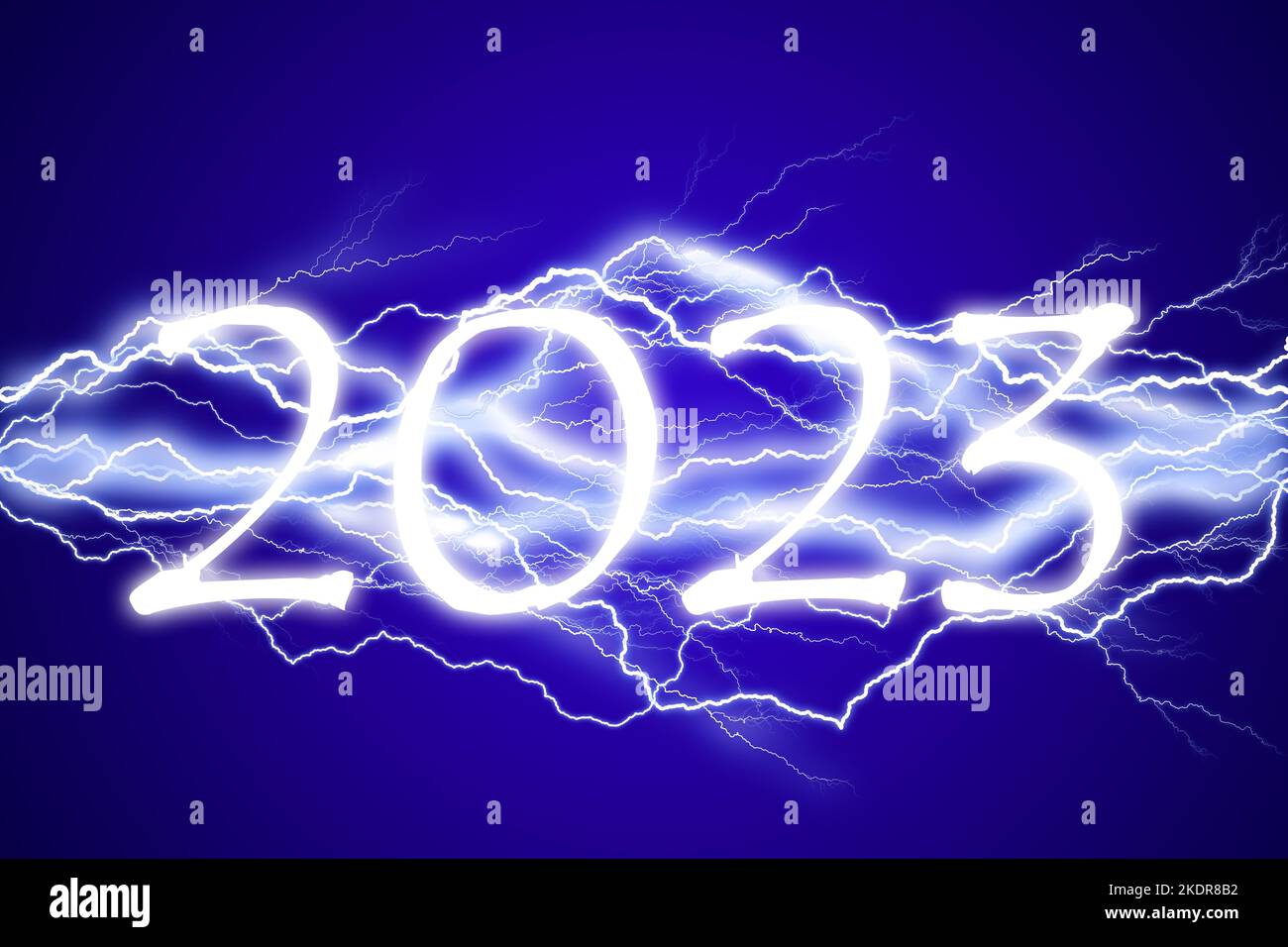 2023, nouvel an effet d'éclair, énergie électrique, concept de tempête dramatique Banque D'Images