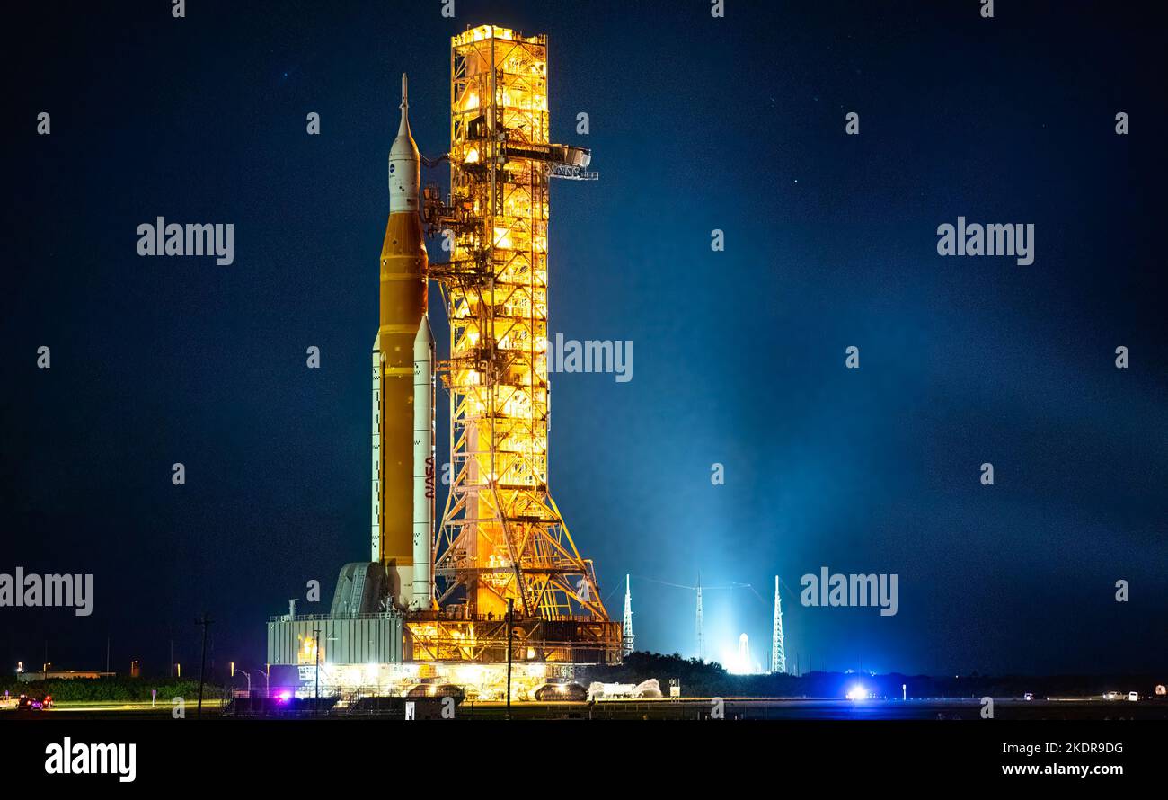 Artemis I roquette avec l'engin spatial Orion. Pour les directives d'utilisation de la NASA : https://www.nasa.gov/multimedia/guidelines/index.html Banque D'Images
