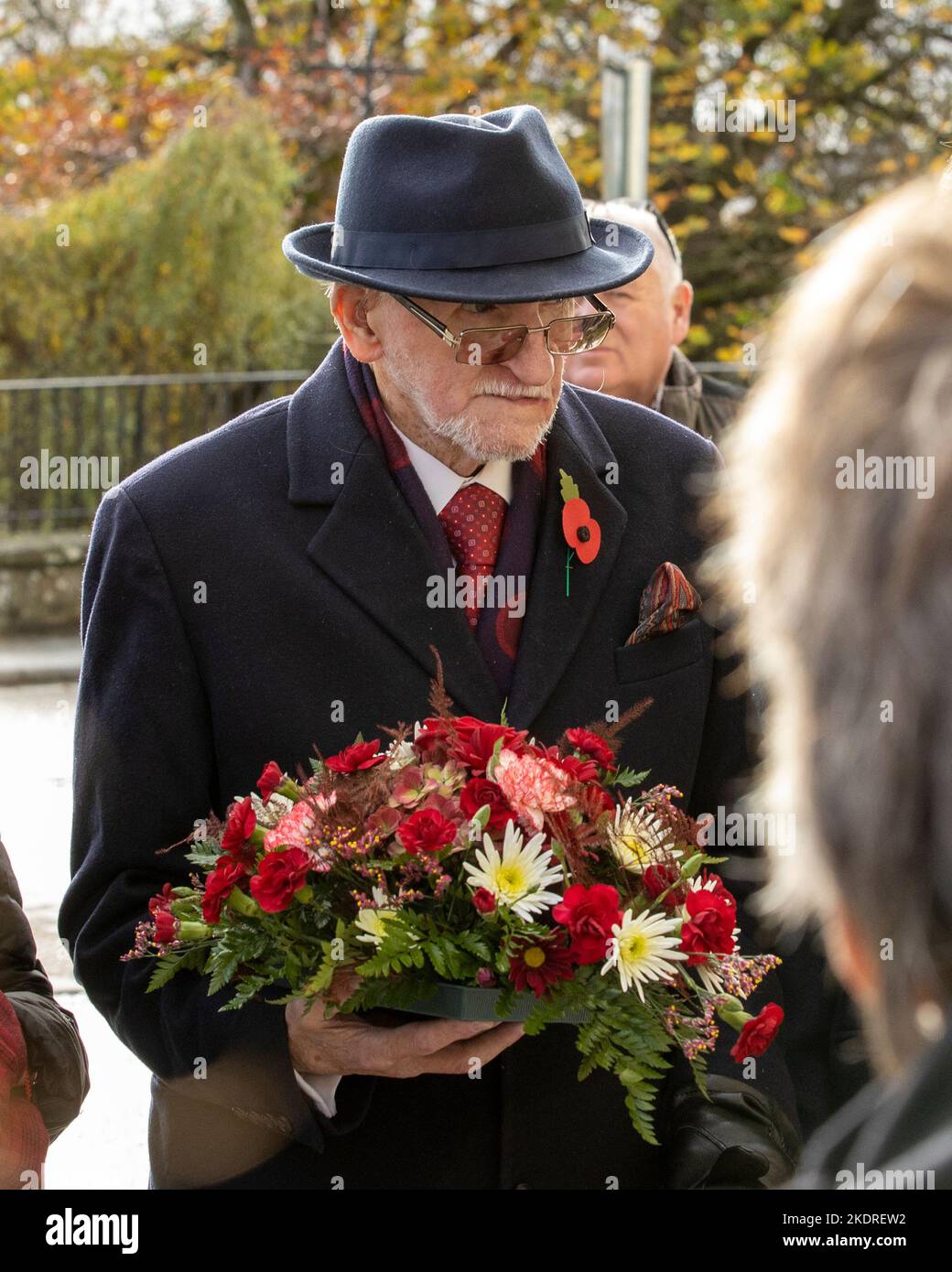 Jim Dixon, victime blessée, lors d'un acte de commémoration marquant le 35th anniversaire de la bombe d'Enniskillen, au nouveau mémorial d'Enniskillen, Co Fermanagh. Date de la photo: Mardi 8 novembre 2022. Banque D'Images