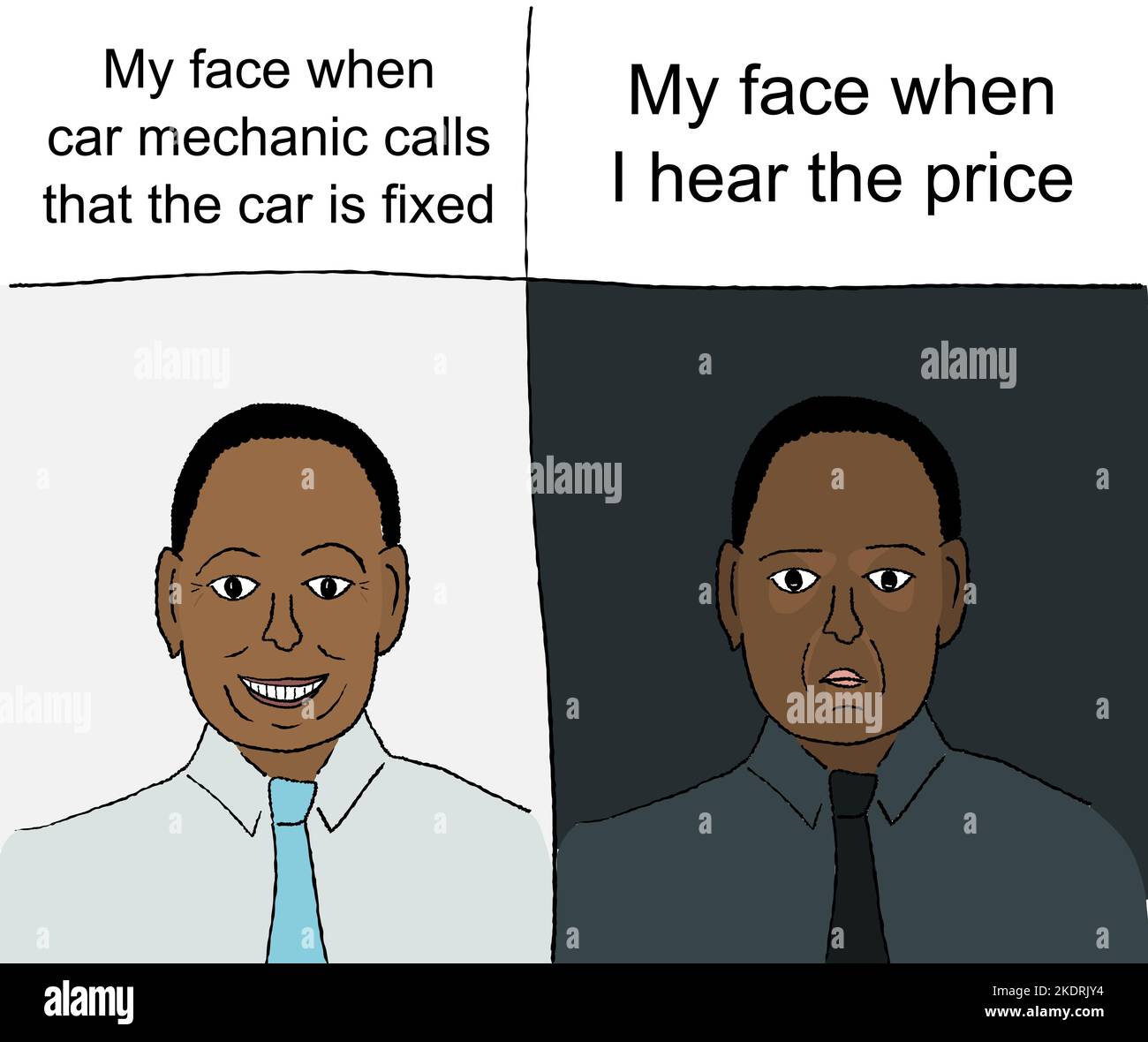Réparation de voiture - prix mécanicien de voiture meme. Drôle de mémoire pour le partage de médias sociaux. Illustration de Vecteur