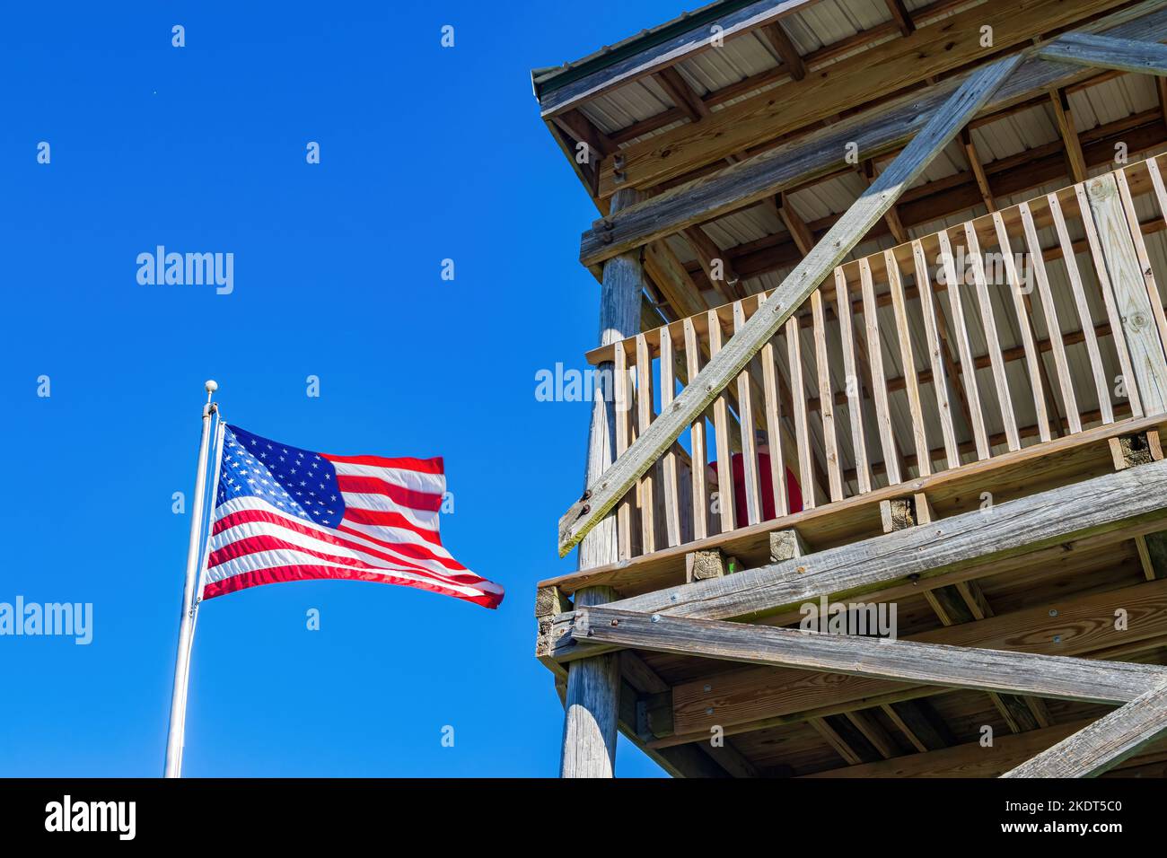 Gros plan sur le drapeau américain qui se balance en Arkansas Banque D'Images