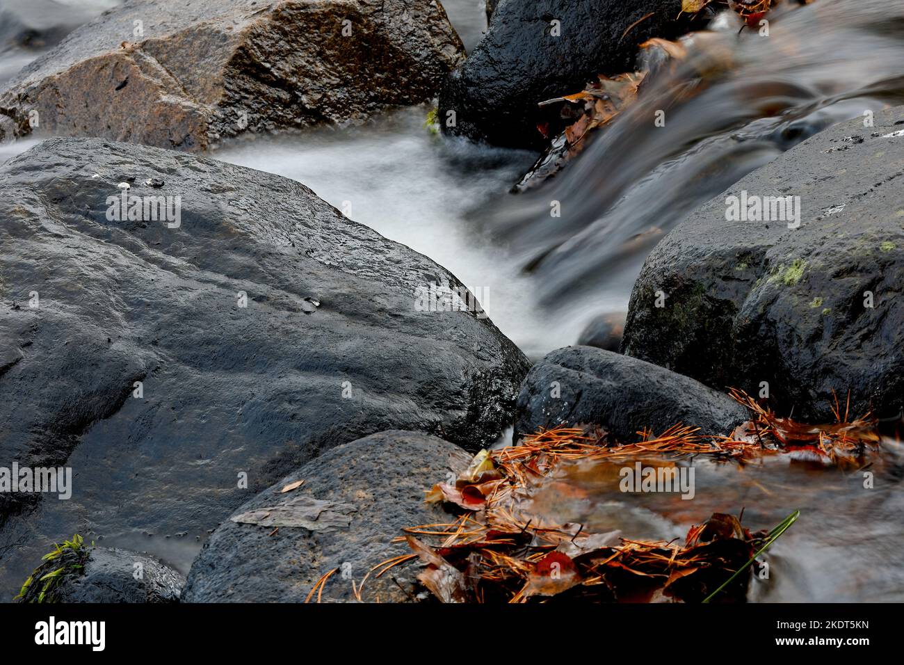 L'eau coule sur les roches dans les rapides en mouvement lent Banque D'Images