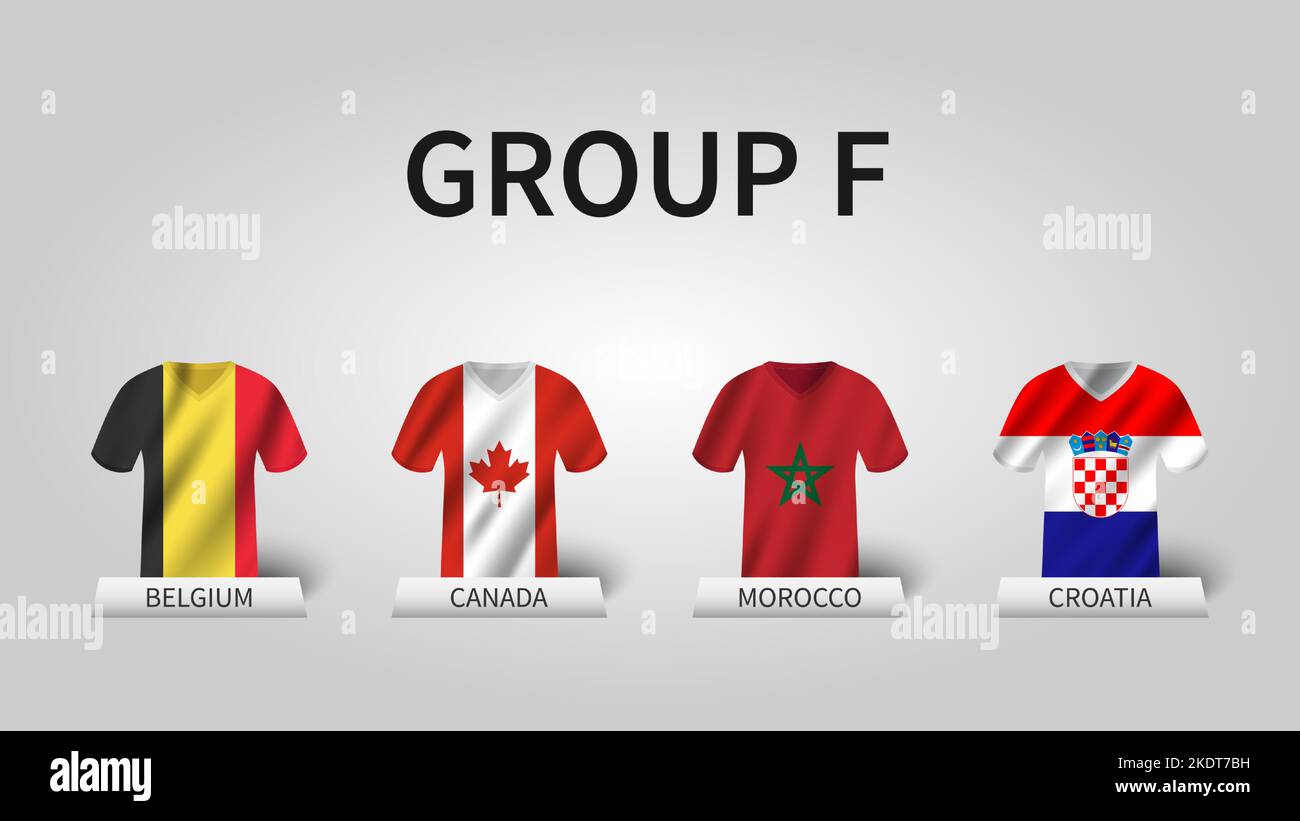 Tournoi de football de la coupe du monde de la fifa au Qatar 2022 . Groupe F étages . Maillot de tissage avec motif drapeau de pays . Vecteur . Illustration de Vecteur