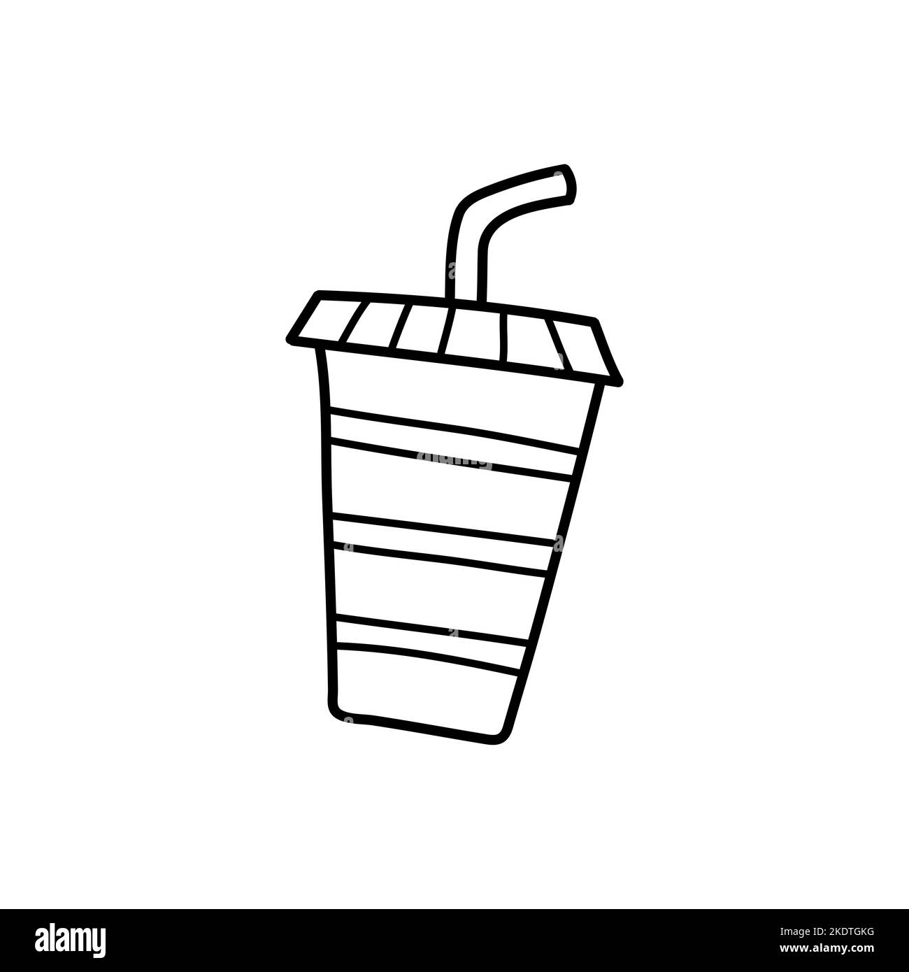 Boisson soda avec paille sur fond blanc isolé. Icône de la gastronomie au cinéma. Style de dessin animé d'illustration vectorielle. Illustration de Vecteur