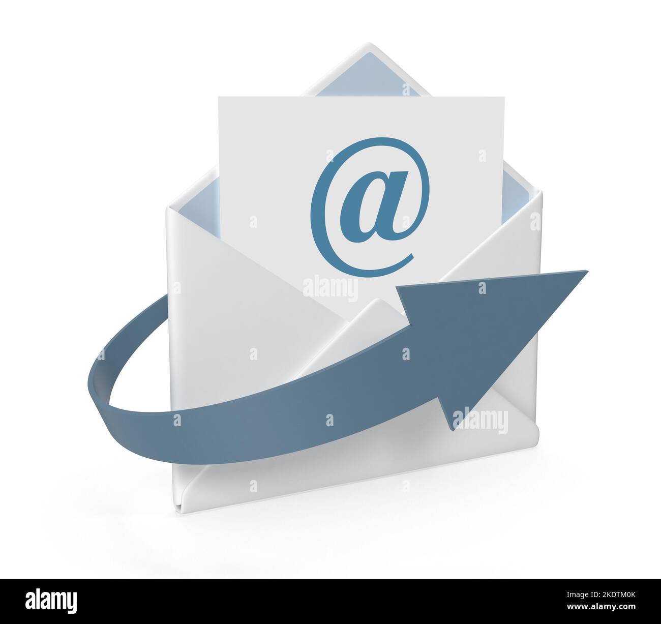 Concept d'e-mail avec enveloppe et flèche , il s'agit d'une image générée par ordinateur en 3D. Isolé sur blanc. Banque D'Images