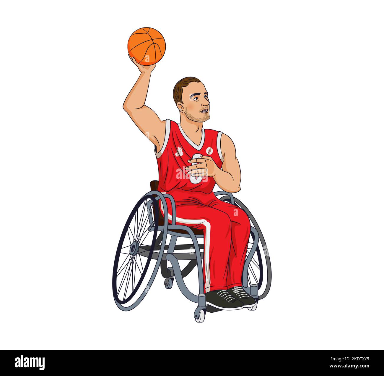 Paralympique en fauteuil roulant sportif, avec basket-ball. Illustration vectorielle de caractères dans un style d'esquisse plat Illustration de Vecteur