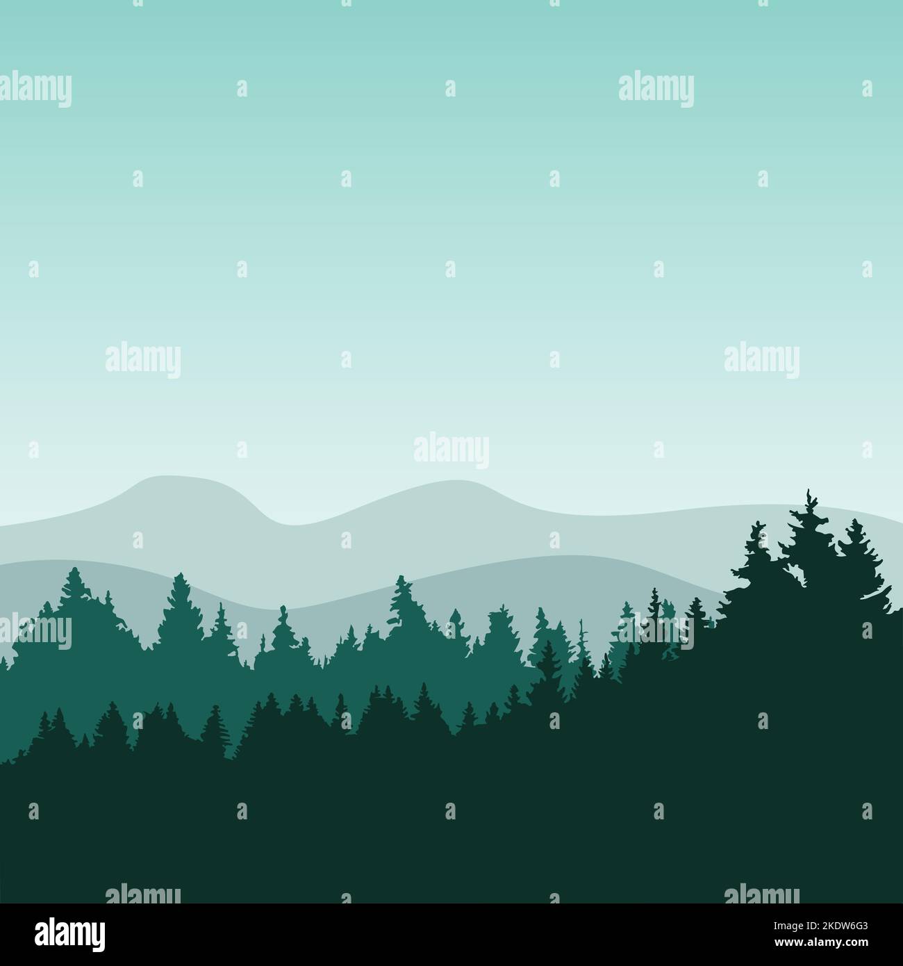 Paysage vectoriel, forêt de conifères et montagnes en arrière-plan Illustration de Vecteur