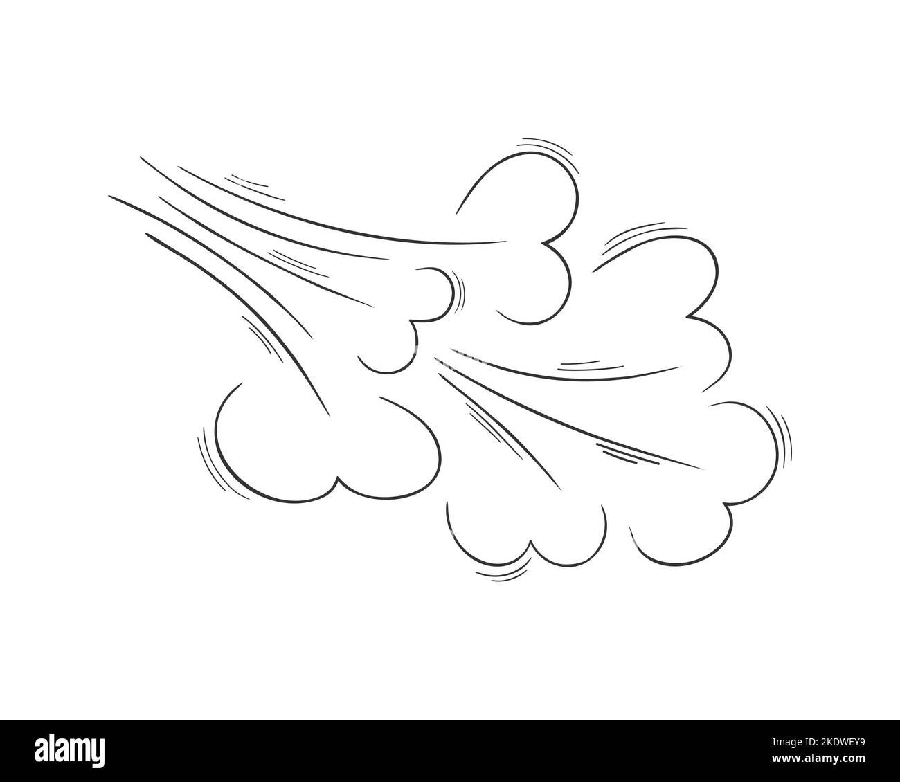 Effet de souffle de vent tiré à la main. Schéma du débit d'air. Brise, tourbillon, rafale, fumée, icône de poussière dans le style de la caniche isolée sur fond blanc. Illustration vectorielle. Illustration de Vecteur