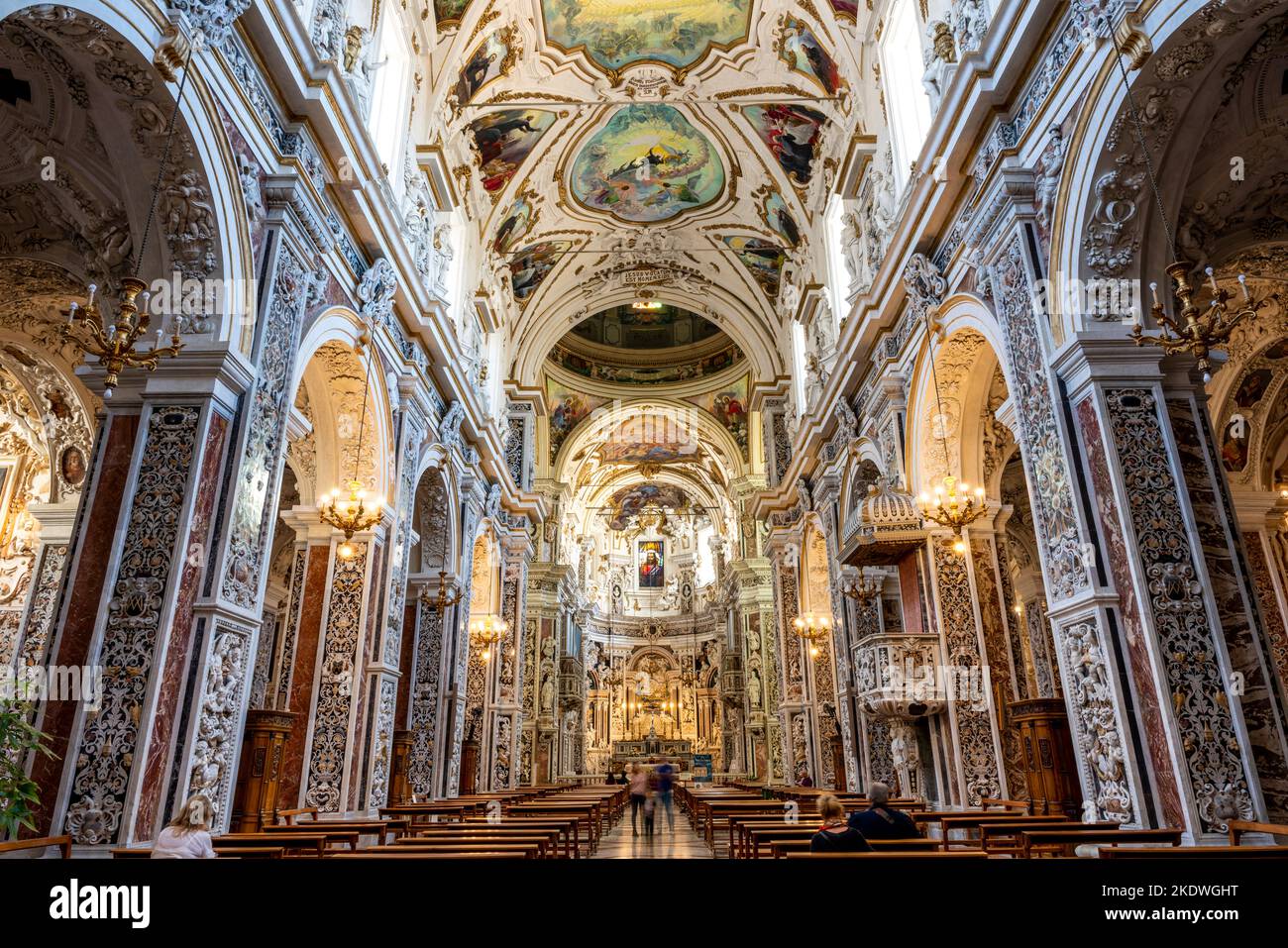 L'intérieur de l'église du Gesu (également connue sous le nom de Casa Prodessa), Palerme, Sicile, Italie. Banque D'Images