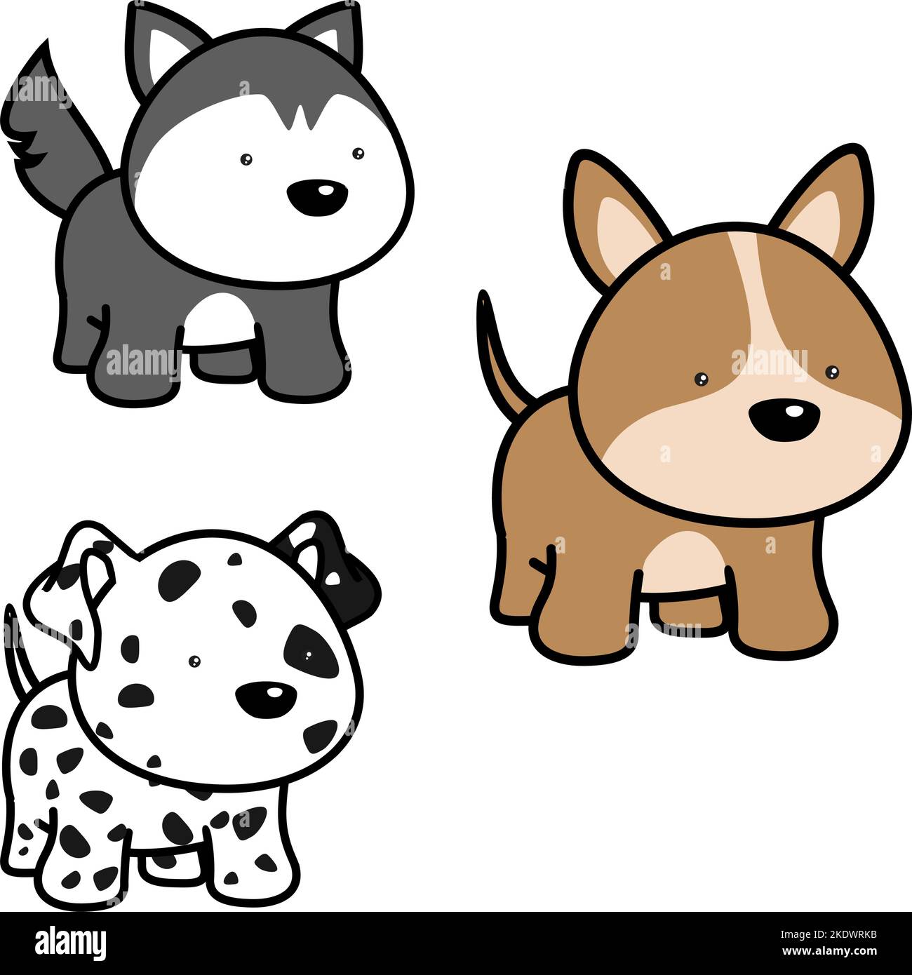 mignon chibi kawaii chiens ensemble de dessin animé illustration. format vectoriel Illustration de Vecteur