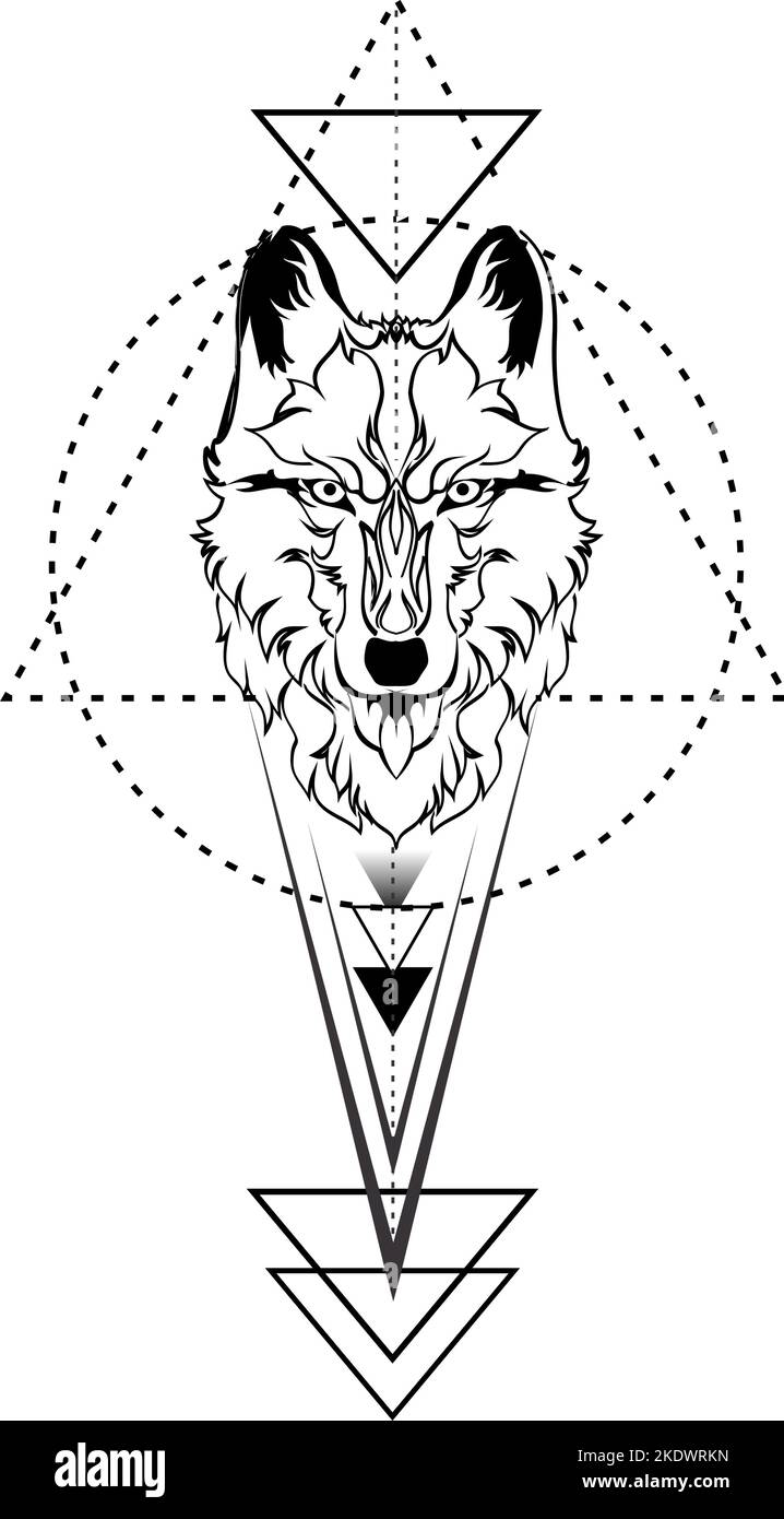 illustration de l'encre de tatouage géométrique verticale de la tête de loup au format vectoriel Illustration de Vecteur