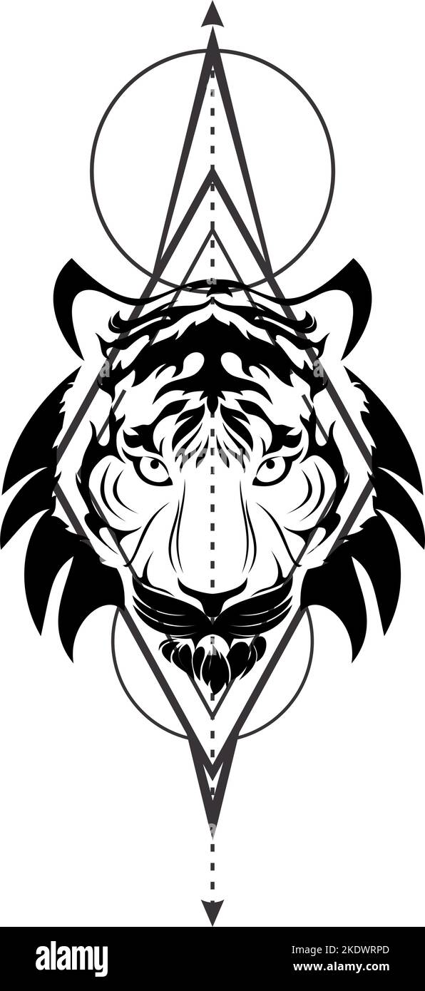 illustration de l'encre de tatouage géométrique verticale de la tête de tigre au format vectoriel Illustration de Vecteur