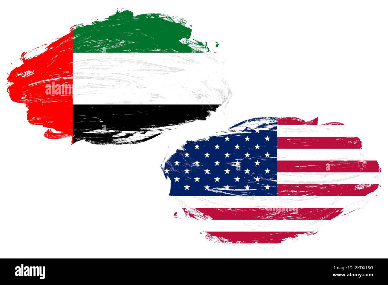 Les émirats arabes Unis et les états-unis drapeau ensemble sur un fond de pinceau blanc Banque D'Images