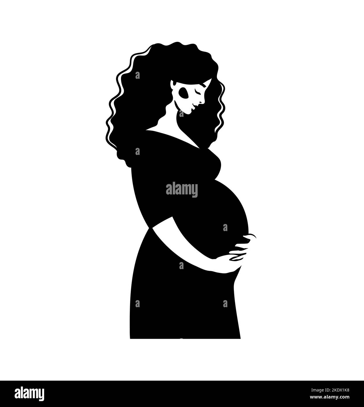 Silhouette d'une femme enceinte, illustration en noir et blanc. Vecteur isolé sur une conception plate blanche pour couper sur un traceur Illustration de Vecteur