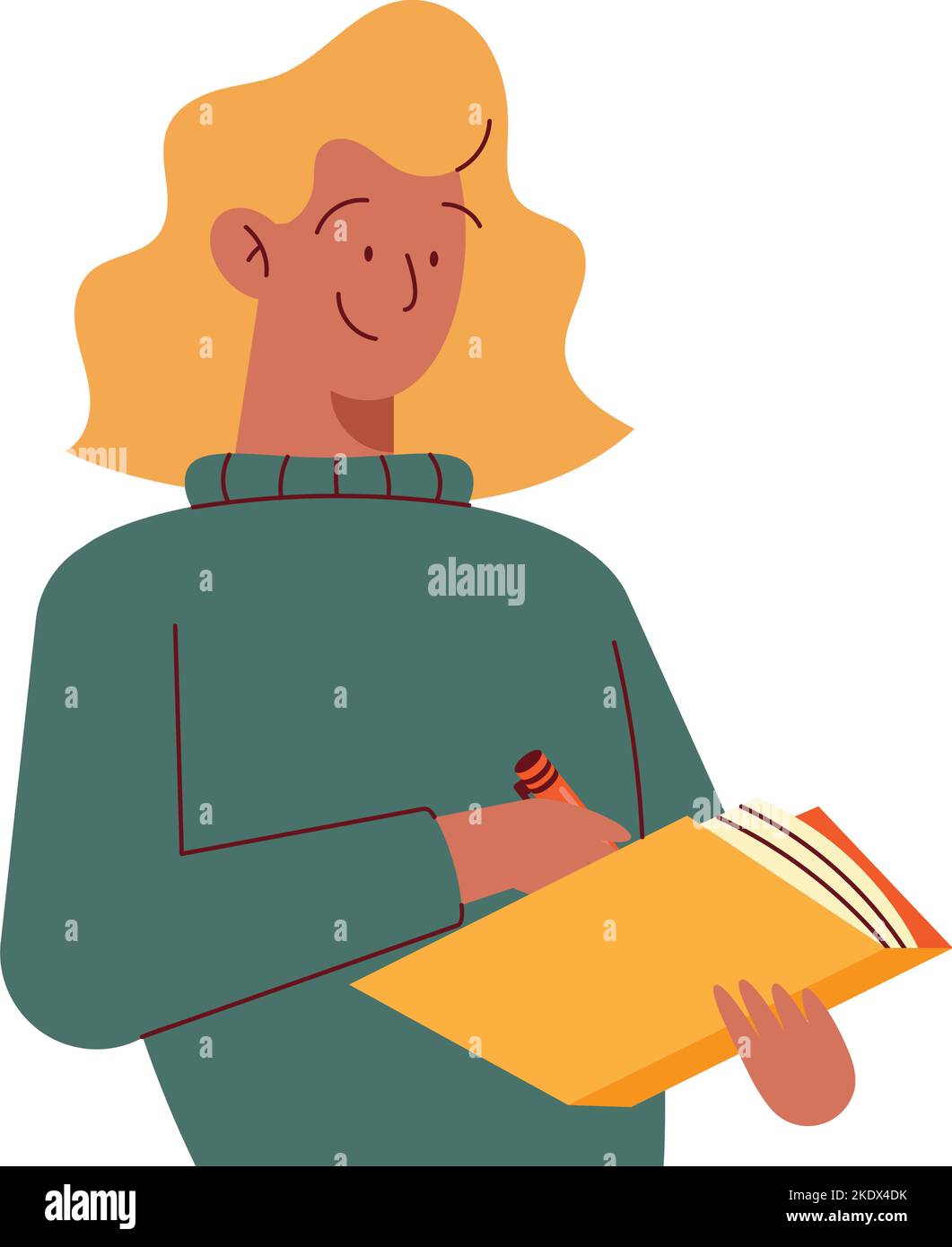 femme blonde écrivant dans le personnage de livre Illustration de Vecteur