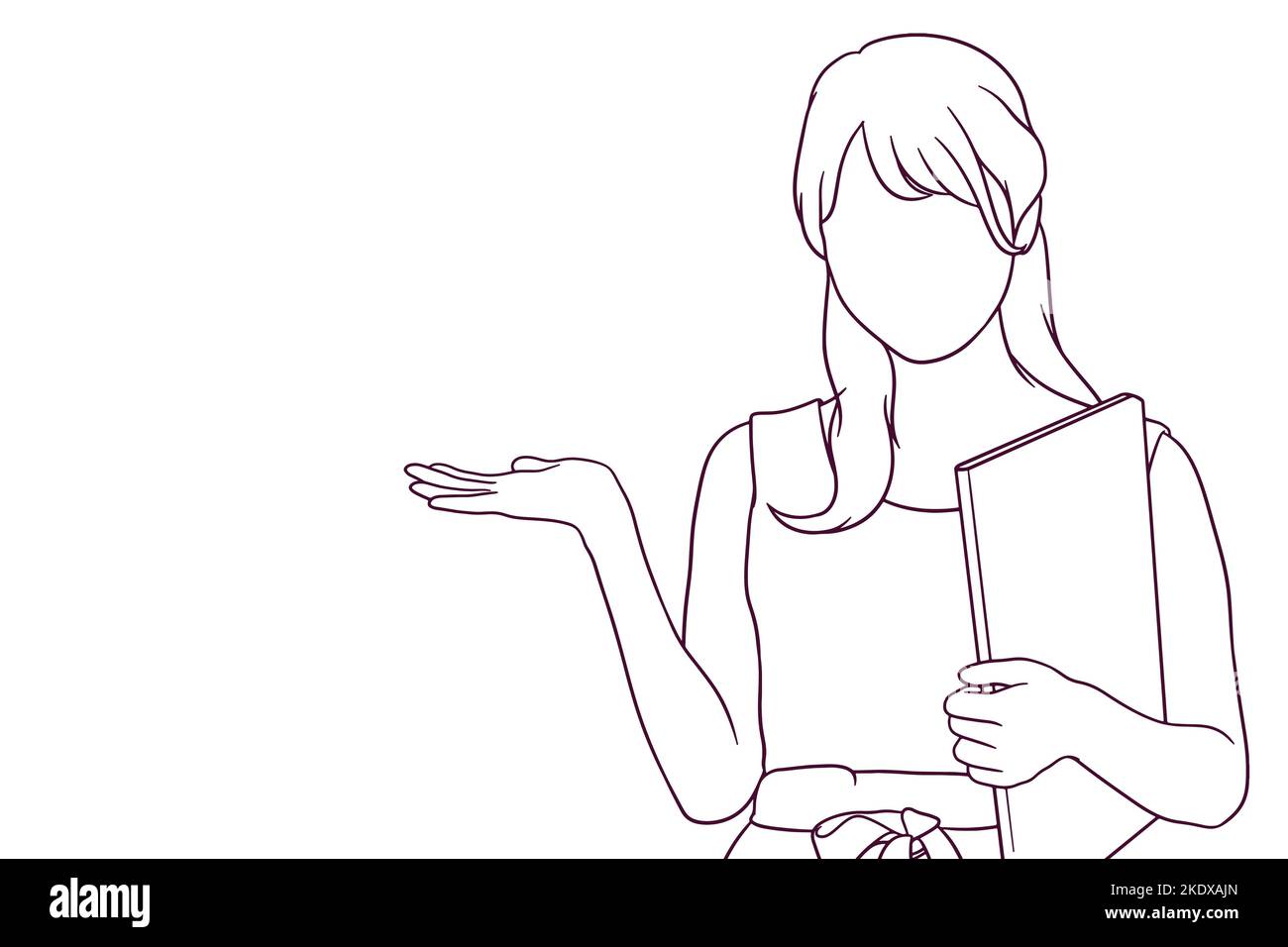 femme d'affaires dessinée à la main avec illustration de paume ouverte Illustration de Vecteur