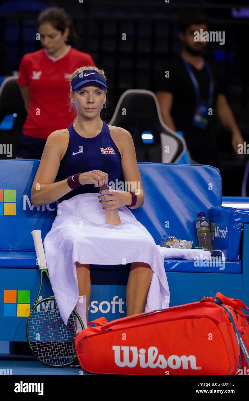 Glasgow, Écosse, le 8th novembre 2022. Yulia Putintseva, du Kazakhstan, joue Katie Boulter, de Grande-Bretagne, dans les étapes de groupe du Billy Jean Roi Cu Banque D'Images