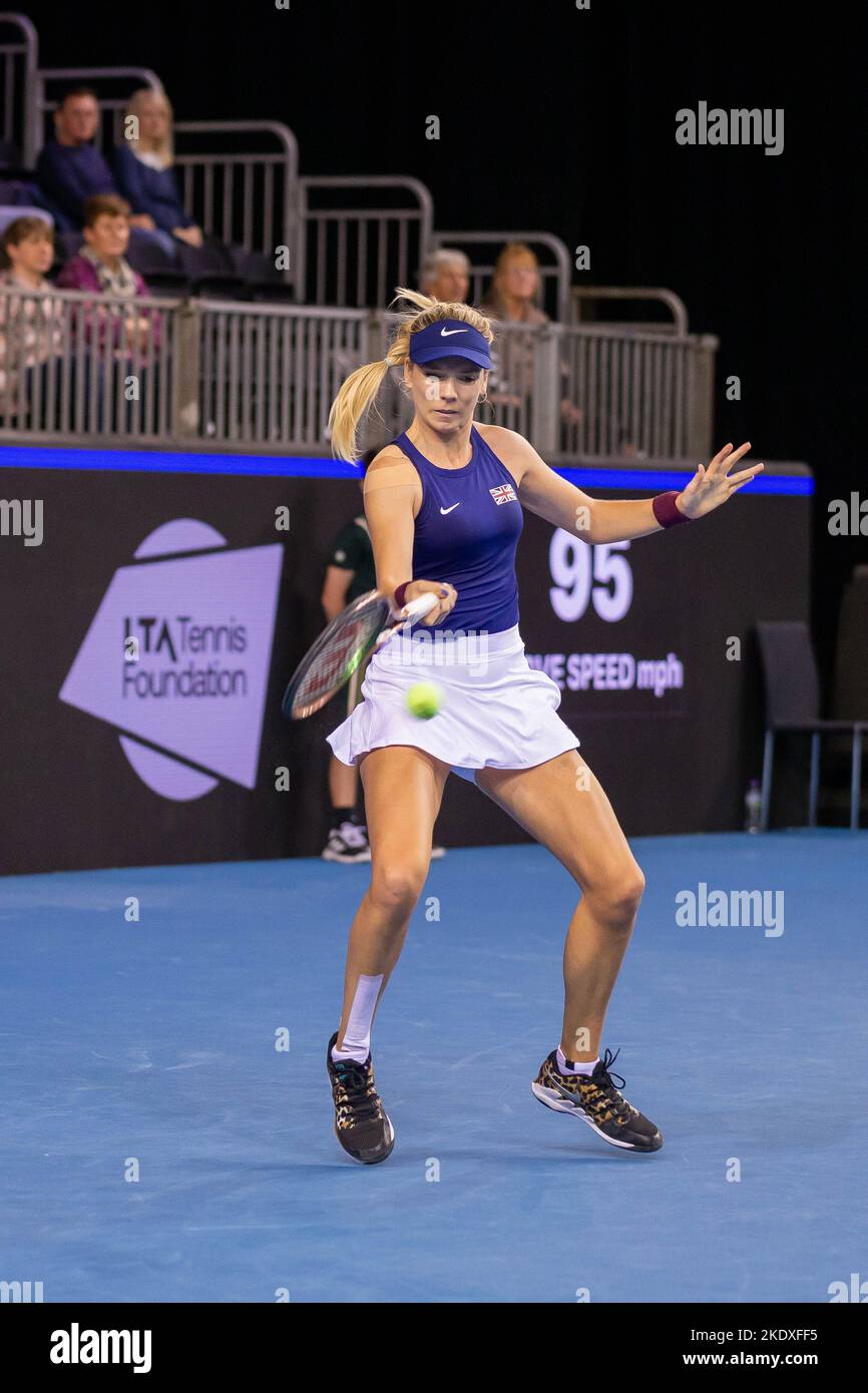 Glasgow, Écosse, le 8th novembre 2022. Yulia Putintseva, du Kazakhstan, joue Katie Boulter, de Grande-Bretagne, dans les étapes de groupe du Billy Jean Roi Cu Banque D'Images