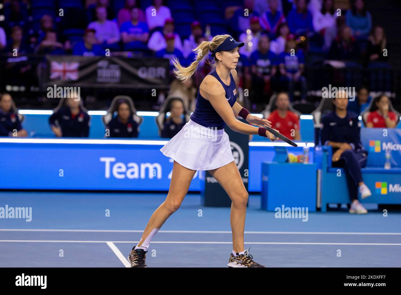 Glasgow, Écosse, le 8th novembre 2022. Yulia Putintseva, du Kazakhstan, joue Katie Boulter, de Grande-Bretagne, dans les étapes de groupe du Billy Jean Roi Cu Banque D'Images