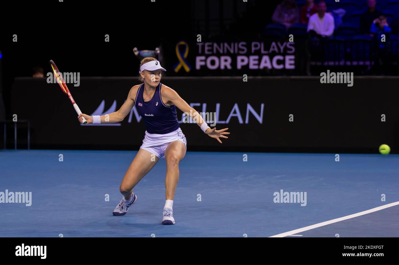 Glasgow, Écosse, le 8th novembre 2022. Elena Rybakina du Kazakhstan joue Harriet Dart de Grande-Bretagne dans les étapes de groupe de la Billy Jean King Cup. Banque D'Images