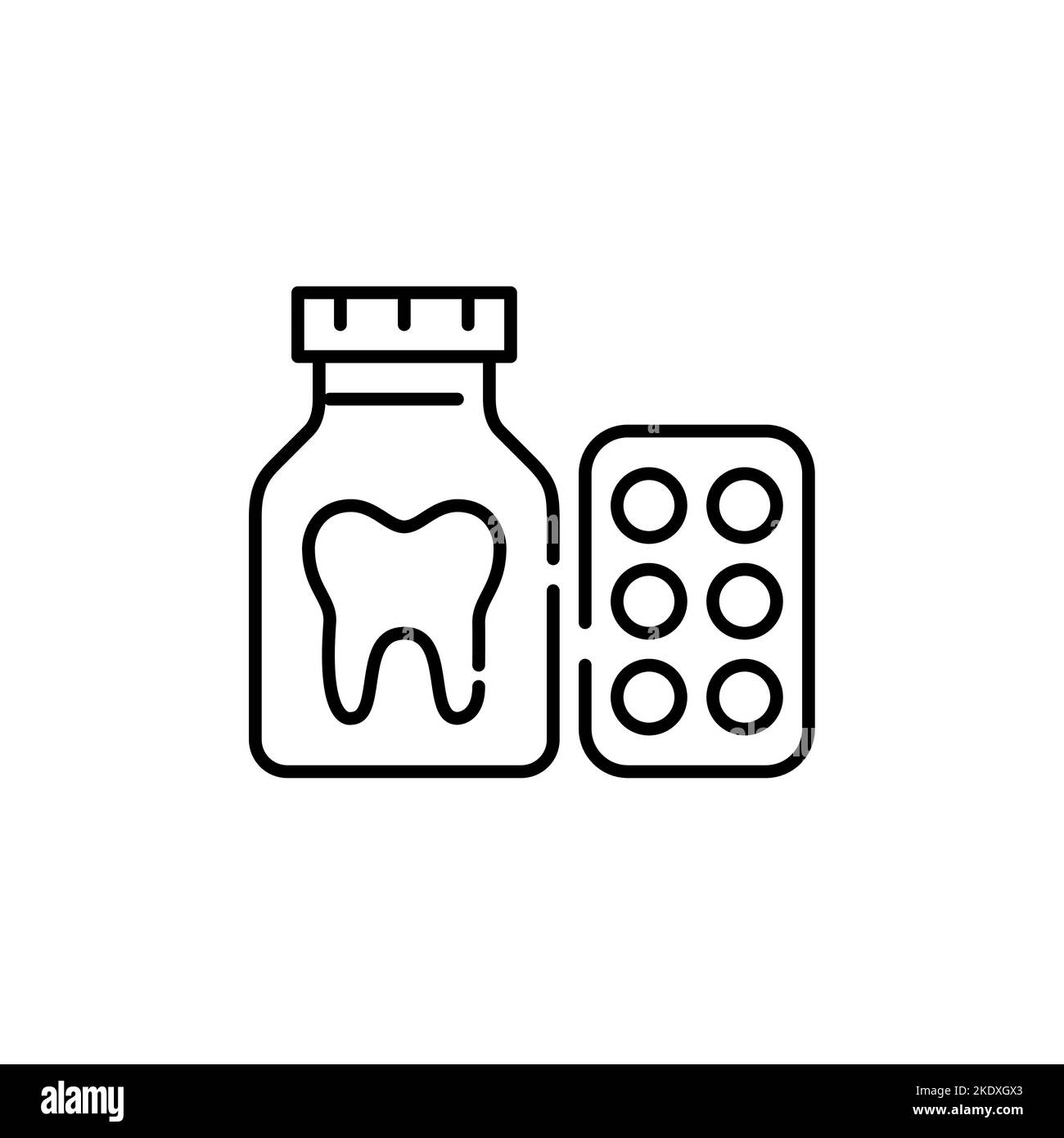 Médicaments dentaires sous forme de pilules et de liquides. Pixel parfait, contour modifiable Illustration de Vecteur