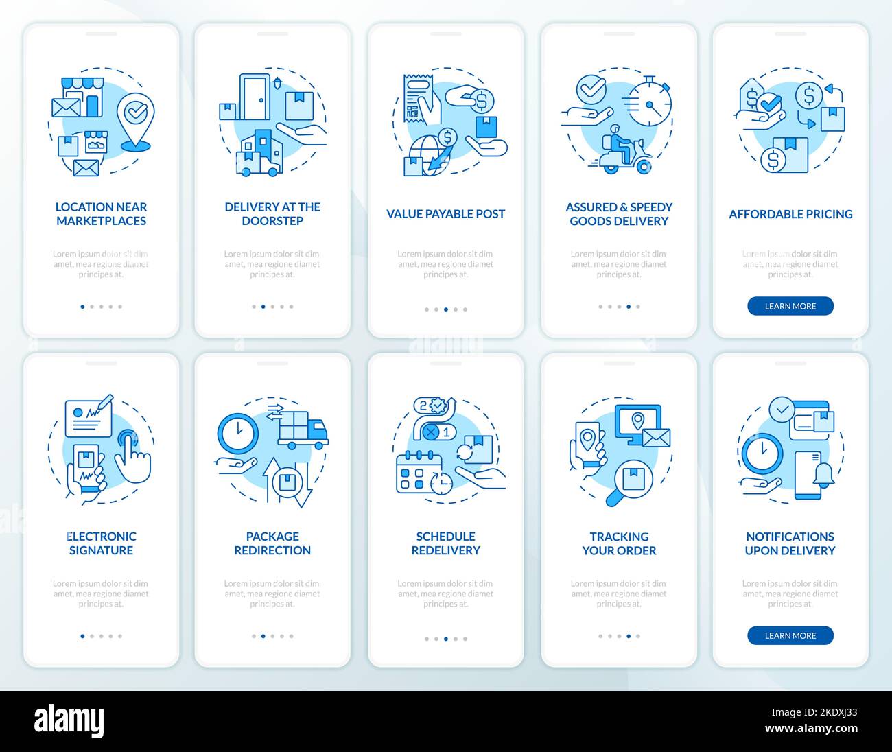 Avantages du service de livraison écran bleu de l'application mobile d'intégration Illustration de Vecteur