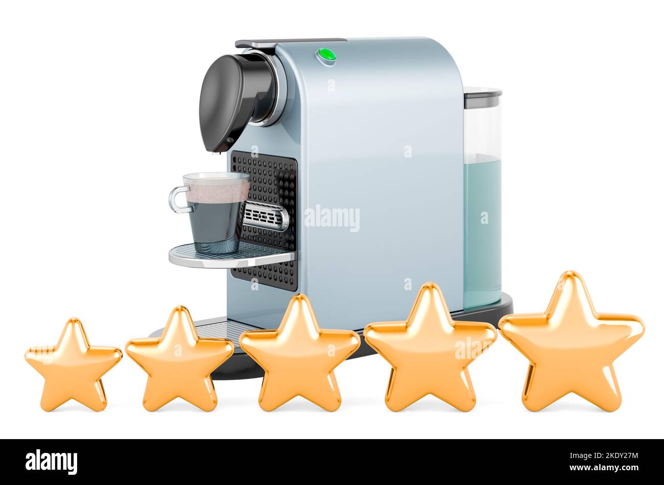 Évaluation par les clients de la machine à café à dosettes concept. 3D rendu isolé sur fond blanc Banque D'Images