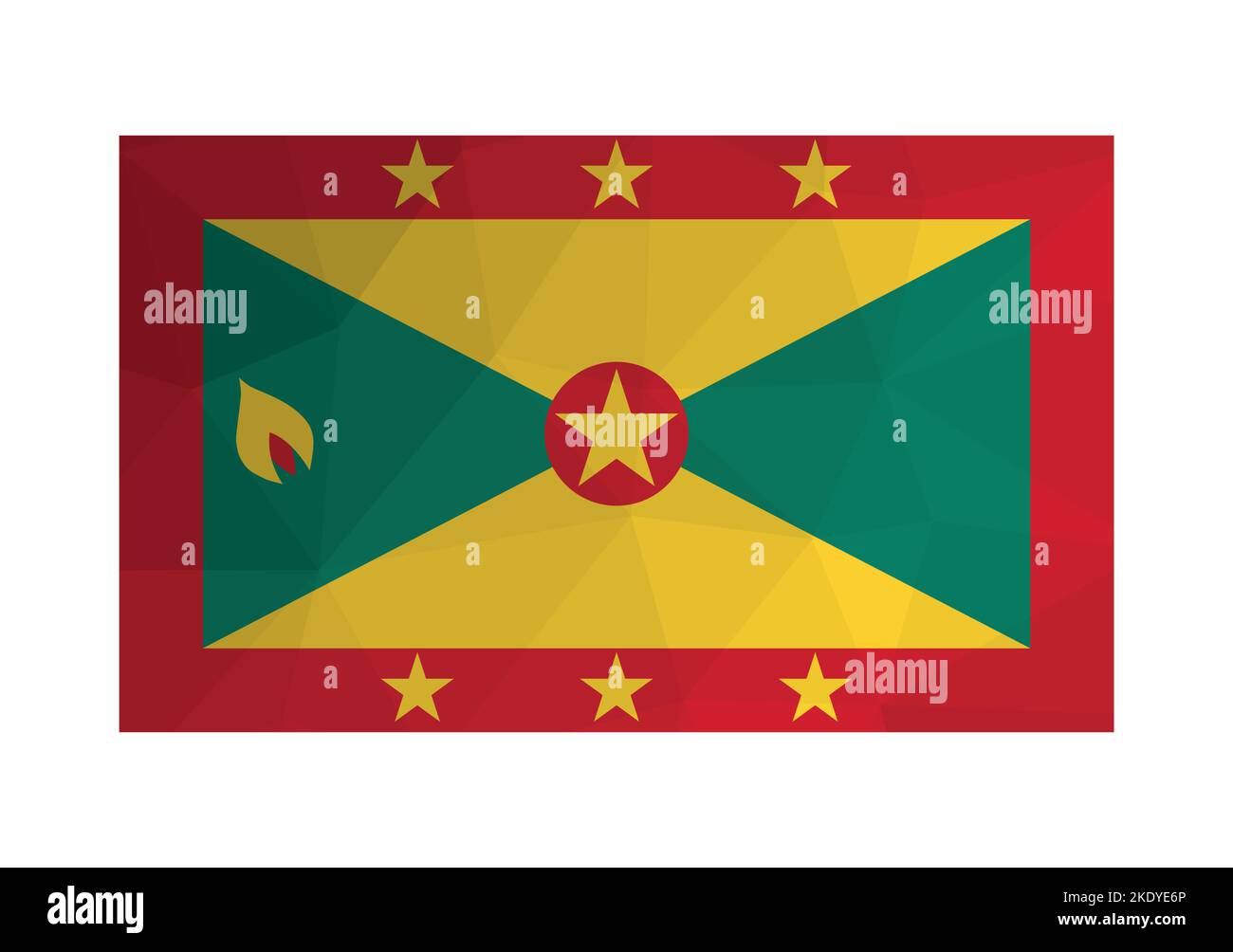 Illustration vectorielle. ensign officiel de Grenade. Drapeau national rouge, vert, jaune avec étoiles et noix de muscade. Conception créative de style polygonal Illustration de Vecteur