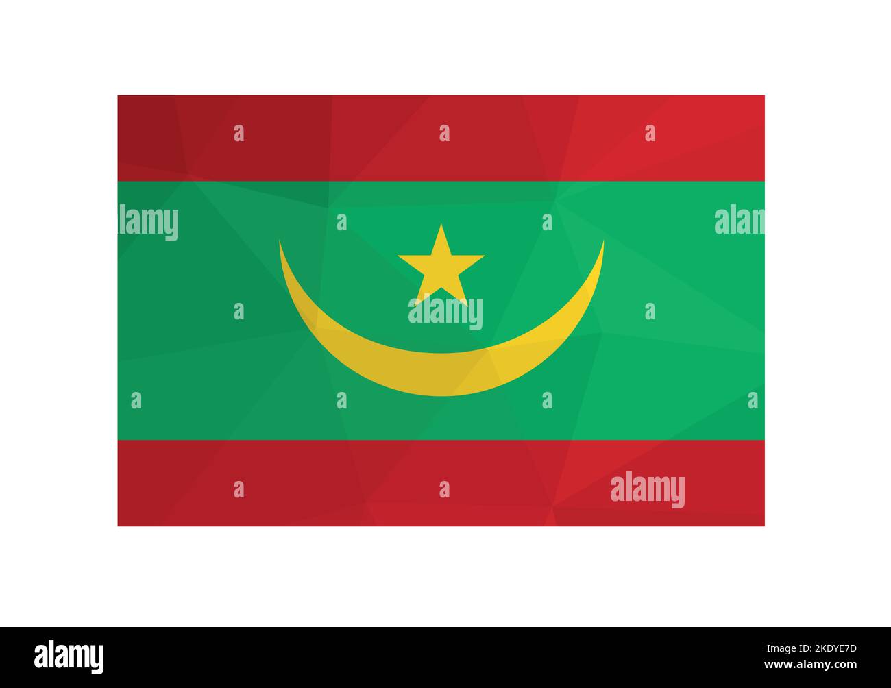 Illustration vectorielle. ensign officiel de Mauritanie. Drapeau national avec des rayures rouges et vertes et croissant jaune, étoile. Design créatif en polyester bas Illustration de Vecteur
