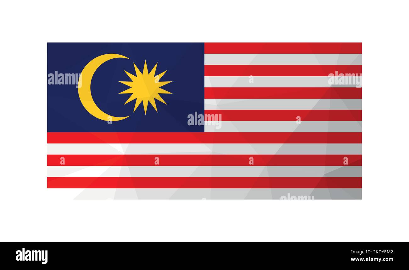Illustration vectorielle. Symbole officiel de la Malaisie. Drapeau national à rayures rouges et blanches et croissant avec étoile. Design créatif en poly basse avec Illustration de Vecteur