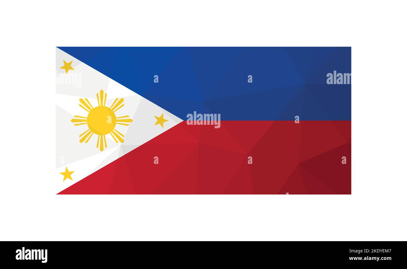 Illustration vectorielle. Symbole officiel des Philippines. Drapeau national rouge, bleu, blanc avec soleil jaune. Design créatif en poly basse avec Illustration de Vecteur