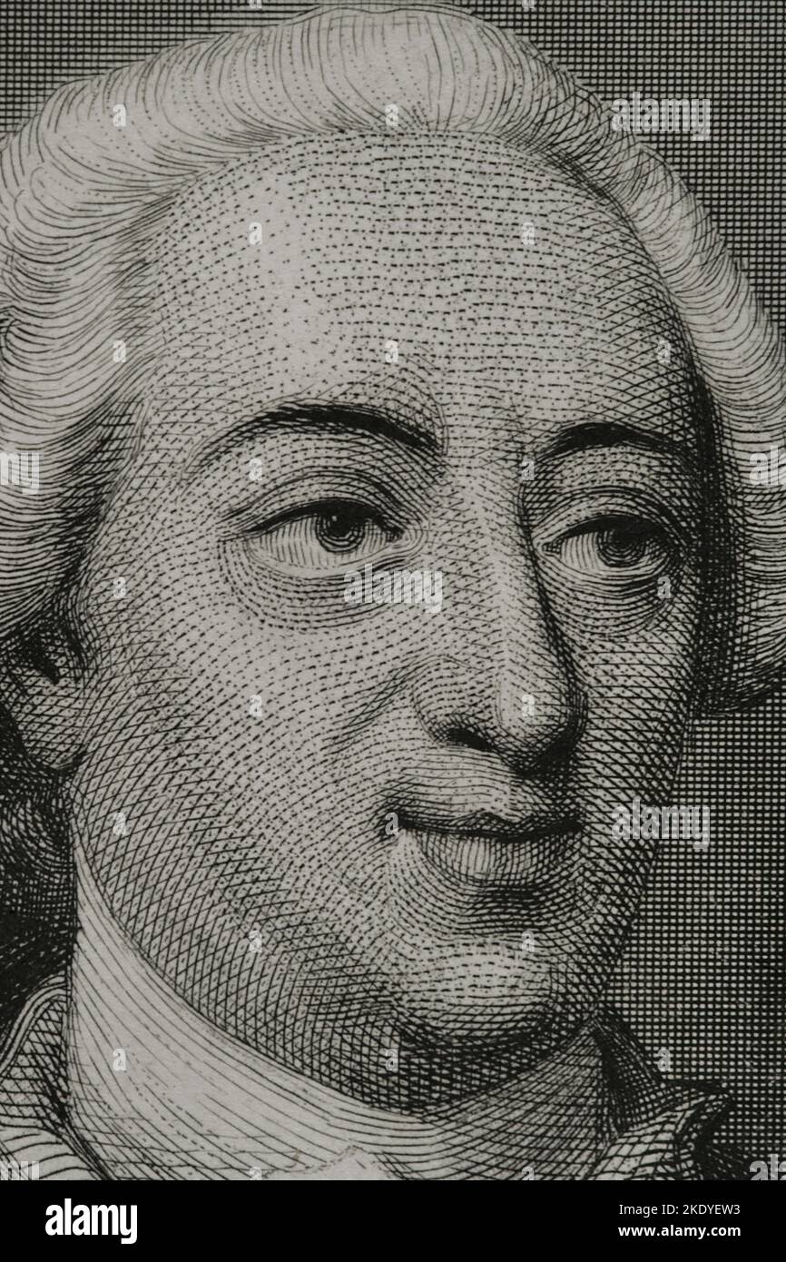 Louis XV (1710-1774), dit Louis le bien-aimé. Roi de France (1715-1774). Maison de Bourbon. Portrait. Gravure par Geoffroy. Détails. 'Historia Universal', par César Cantú. Volumen VI 1857. Banque D'Images