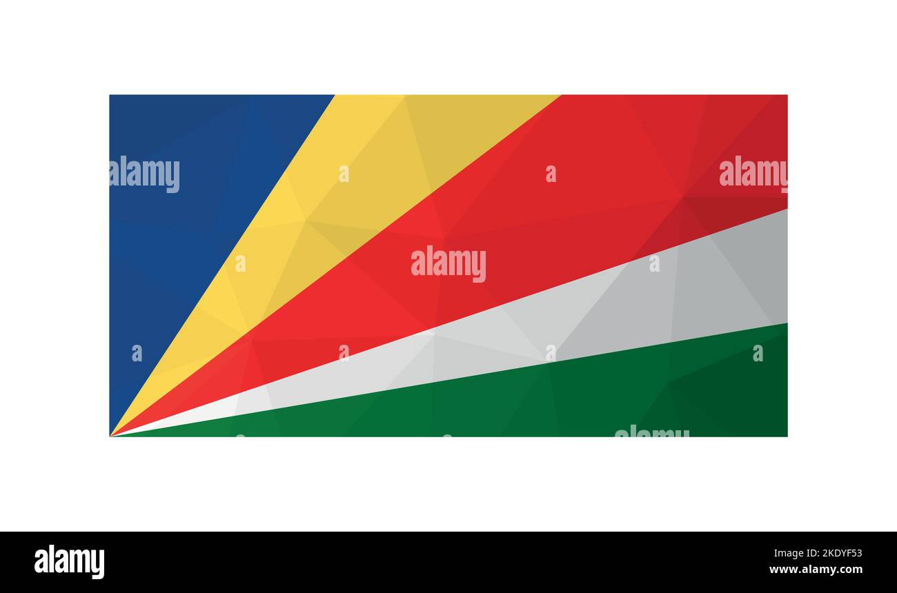 Illustration vectorielle. Symbole officiel des Seychelles. Drapeau national multicolore. Design créatif en polyéthylène bas avec formes triangulaires. Dégradé Illustration de Vecteur
