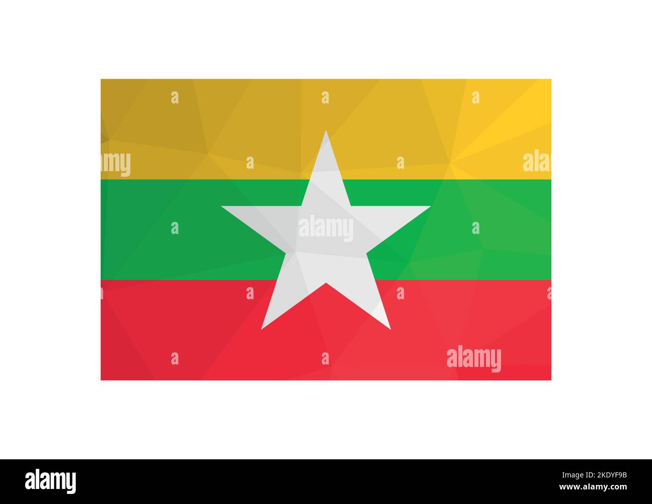 Illustration vectorielle. Symbole officiel du Myanmar. Drapeau national birman avec des bandes jaunes, vertes, rouges et une étoile blanche. Design créatif en polyester bas Illustration de Vecteur
