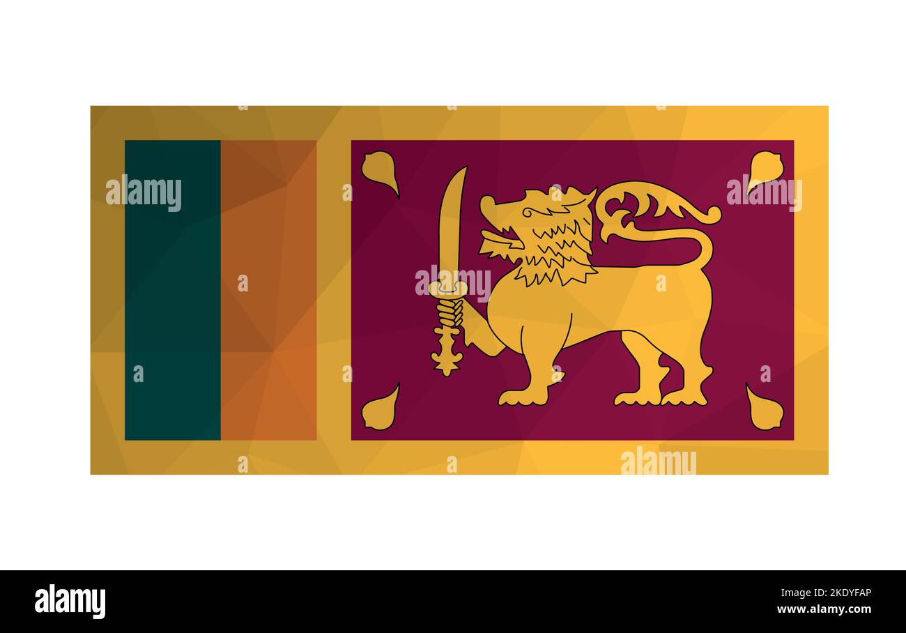 Illustration vectorielle. ensign officiel du Sri Lanka. Drapeau national avec lion d'or sur fond coloré. Conception créative de style polygonal avec tria Illustration de Vecteur