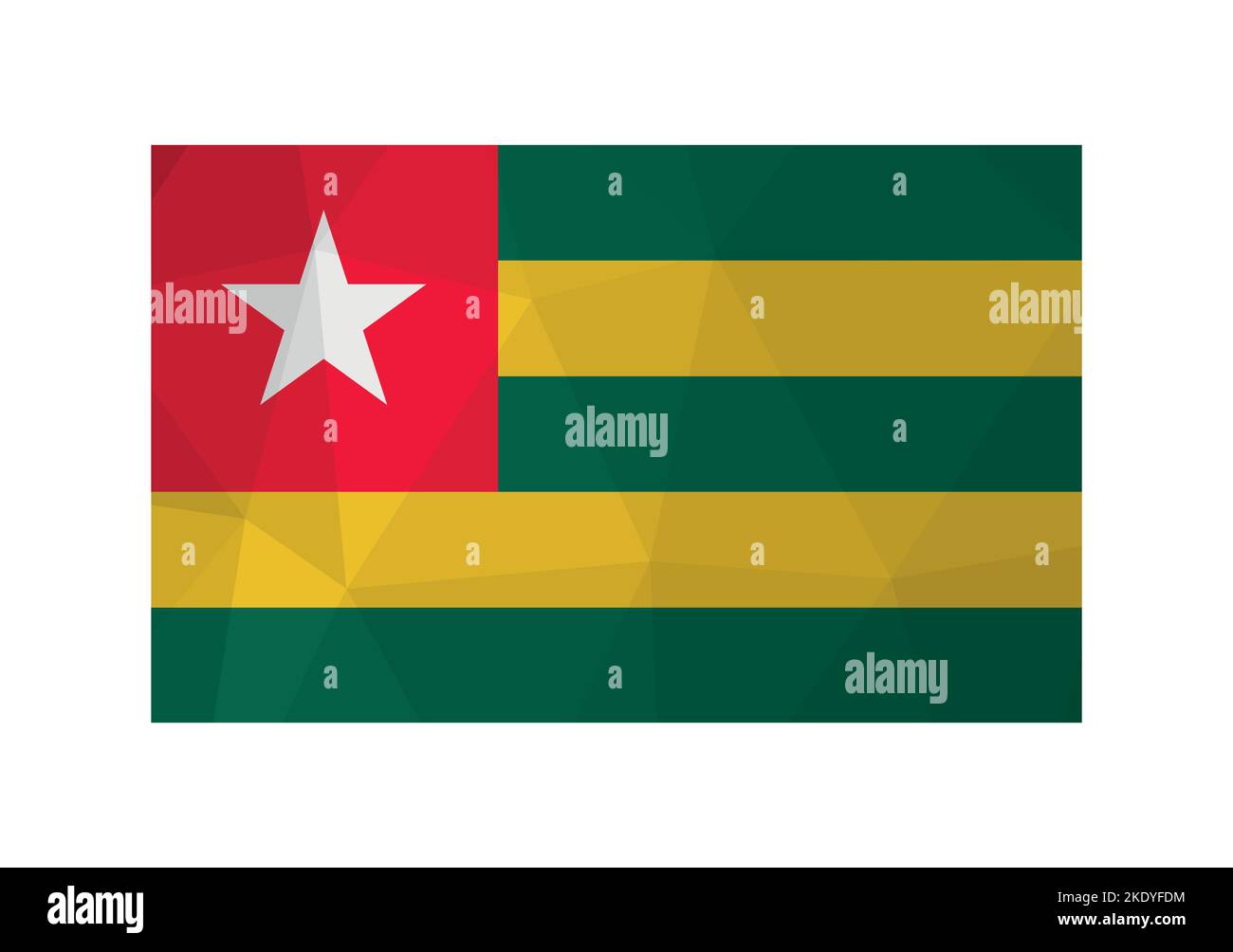 Illustration vectorielle. Symbole officiel du Togo. Drapeau national avec des bandes jaunes et vertes et une étoile sur fond rouge. Design créatif en poly bas avec Illustration de Vecteur